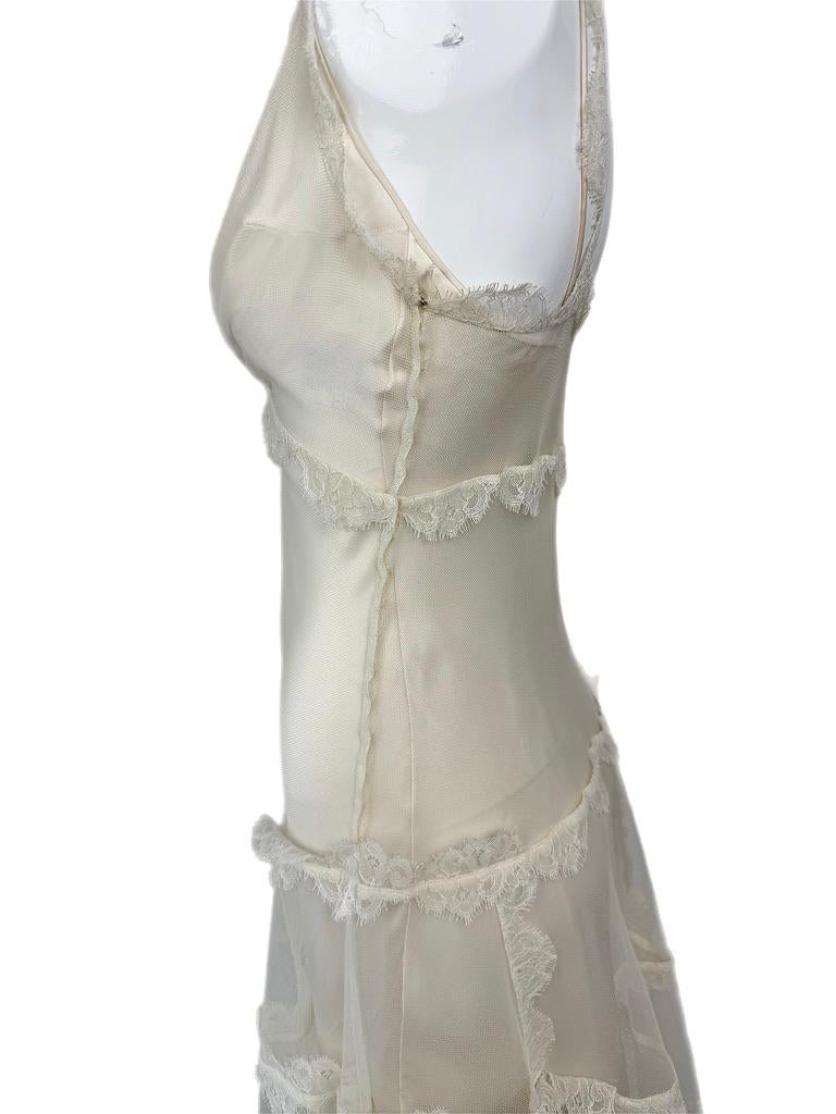 DIOR by JOHN GALLIANO 2005 Vestido de seda marfil vintage con. Superposición de tul de encaje en venta 8