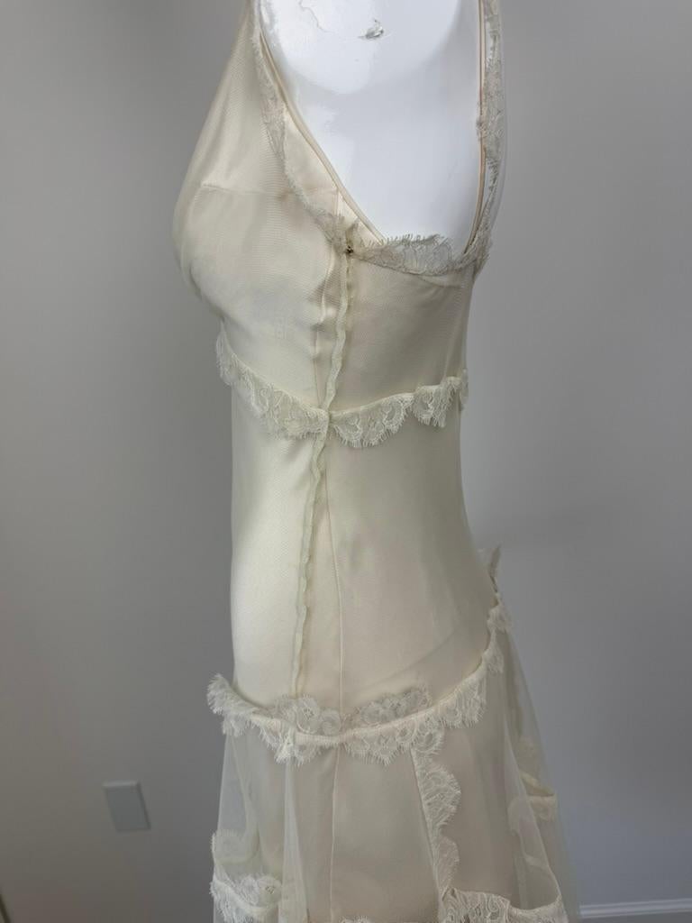 DIOR by JOHN GALLIANO 2005 Vestido de seda marfil vintage con. Superposición de tul de encaje en venta 2