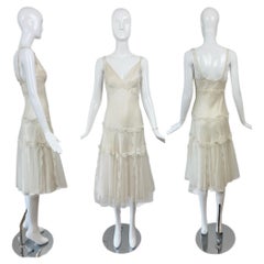 DIOR by JOHN GALLIANO 2005 Vintage Ivory Silk Slip Dress w. Lace Tulle Overlay