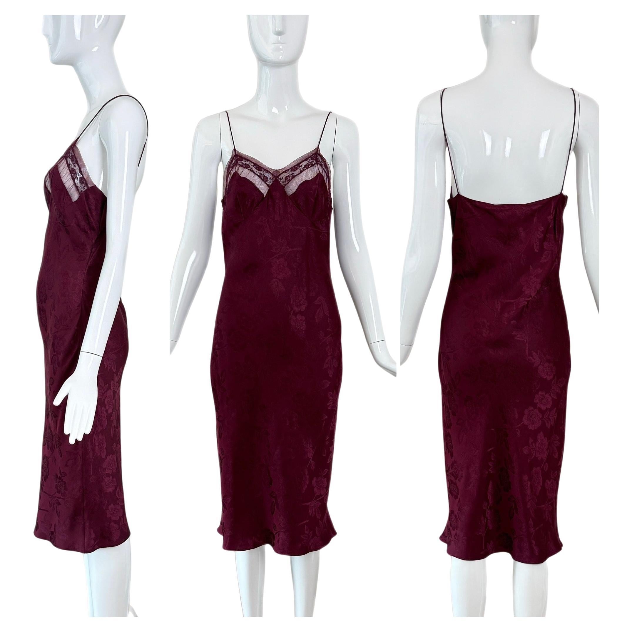 DIOR by JOHN GALLIANO 2005 Vintage Silk Burgundy Floral Print Midi Dress