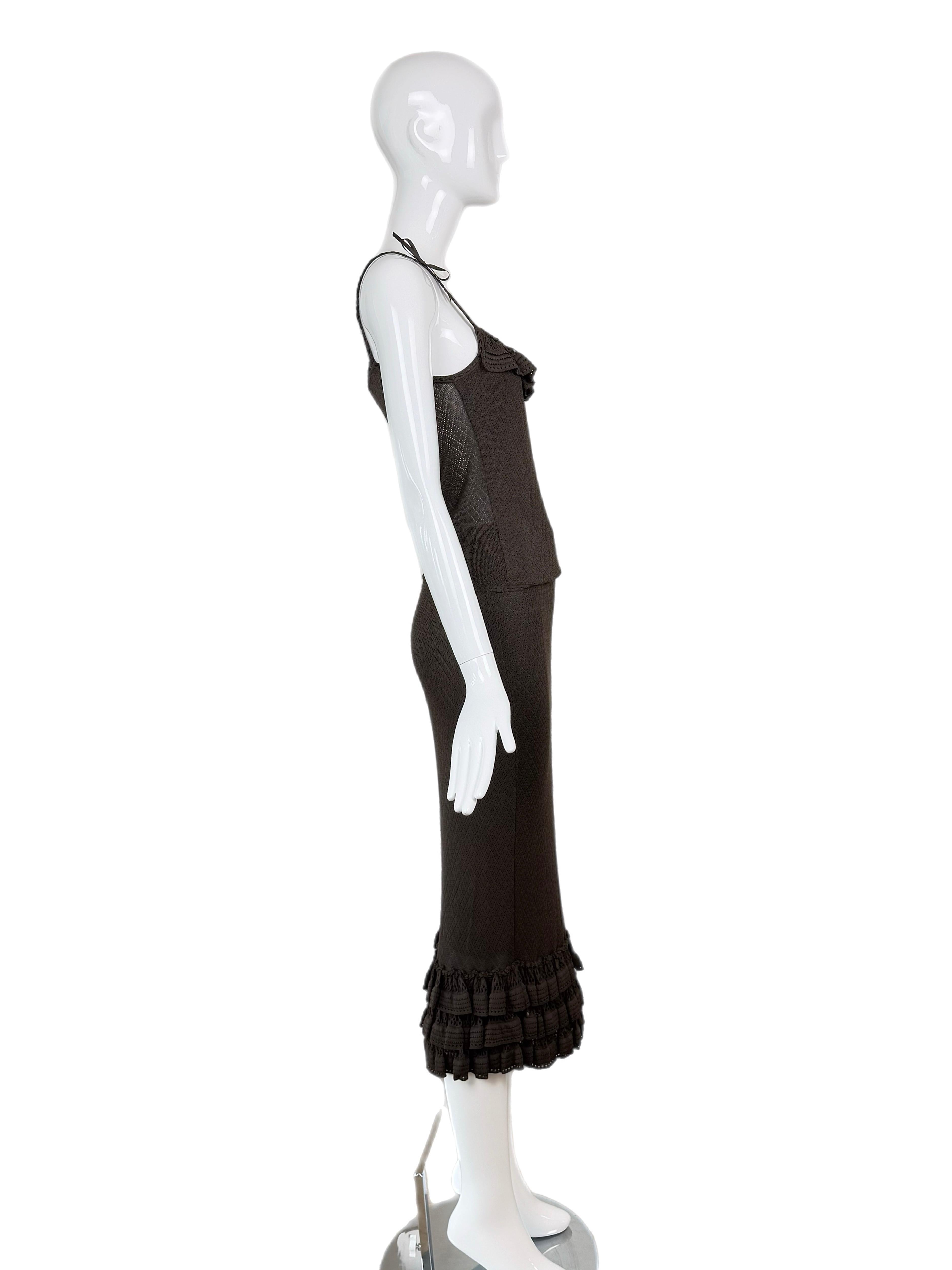 DIOR by JOHN GALLIANO 2006 Vintage Chocolate Brown Skirt Set In Excellent Condition In Leonardo, NJ