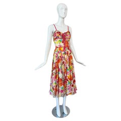 Robe midi vintage en soie à motifs floraux DIOR par John Galliano, 2006