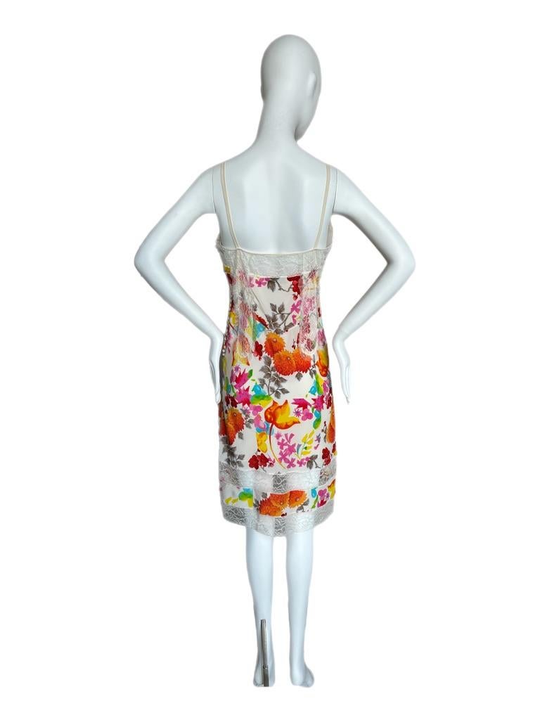 DIOR by JOHN GALLIANO 2006 Vestido fluido de seda vintage con flores Gris en venta