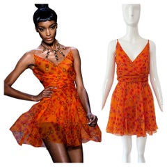 DIOR by JOHN GALLIANO 2009 Vintage Runway Silk Orange Mini Dress Short + Sexy
