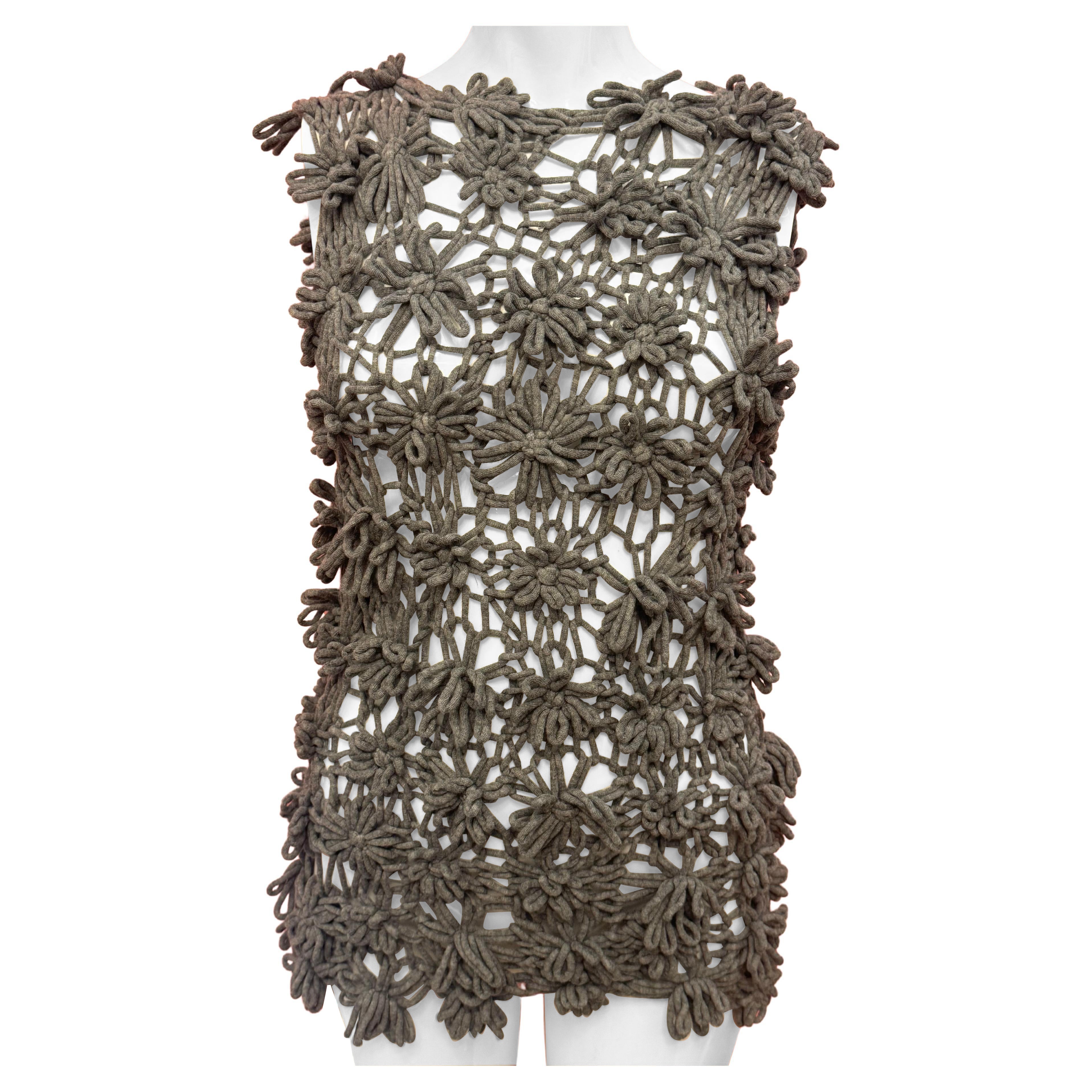 Dior by John Galliano archival grey cotton flowers knit top