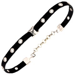 Dior by John Galliano Black Choker with Silver Hardware