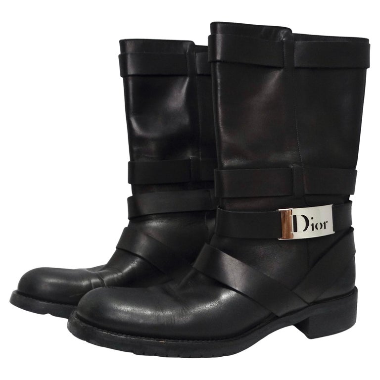 Dior Black/Navy Blue Leather and Canvas D-Major Calf Boots Size 39.5 Dior |  The Luxury Closet