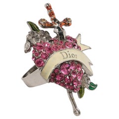 Vintage Dior by John Galliano Bleeding Heart Rhinestone-embellished Ring 