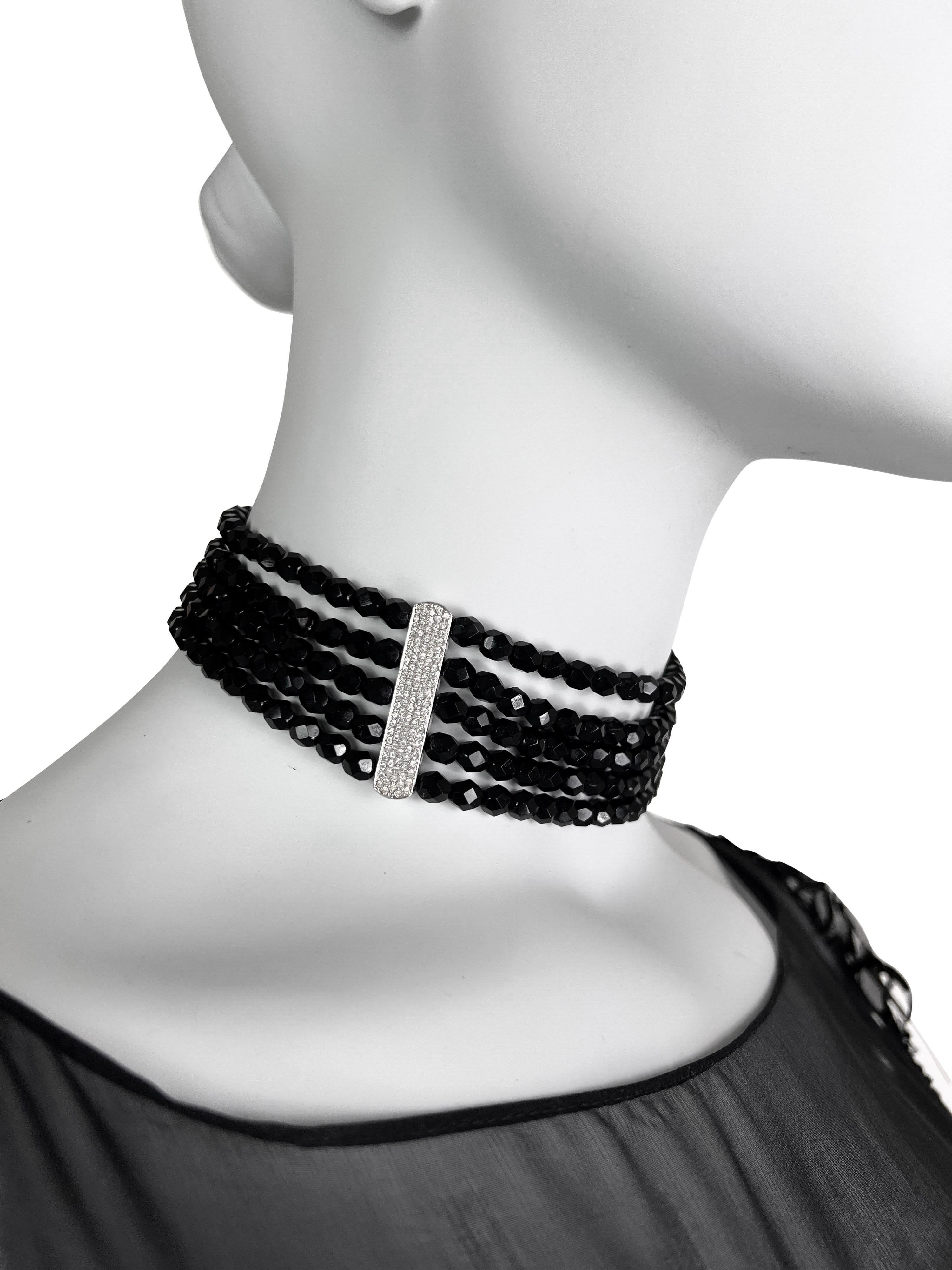 Women's Dior by John Galliano c. 1999 Multistrand Black Choker with Pavé Hardware For Sale