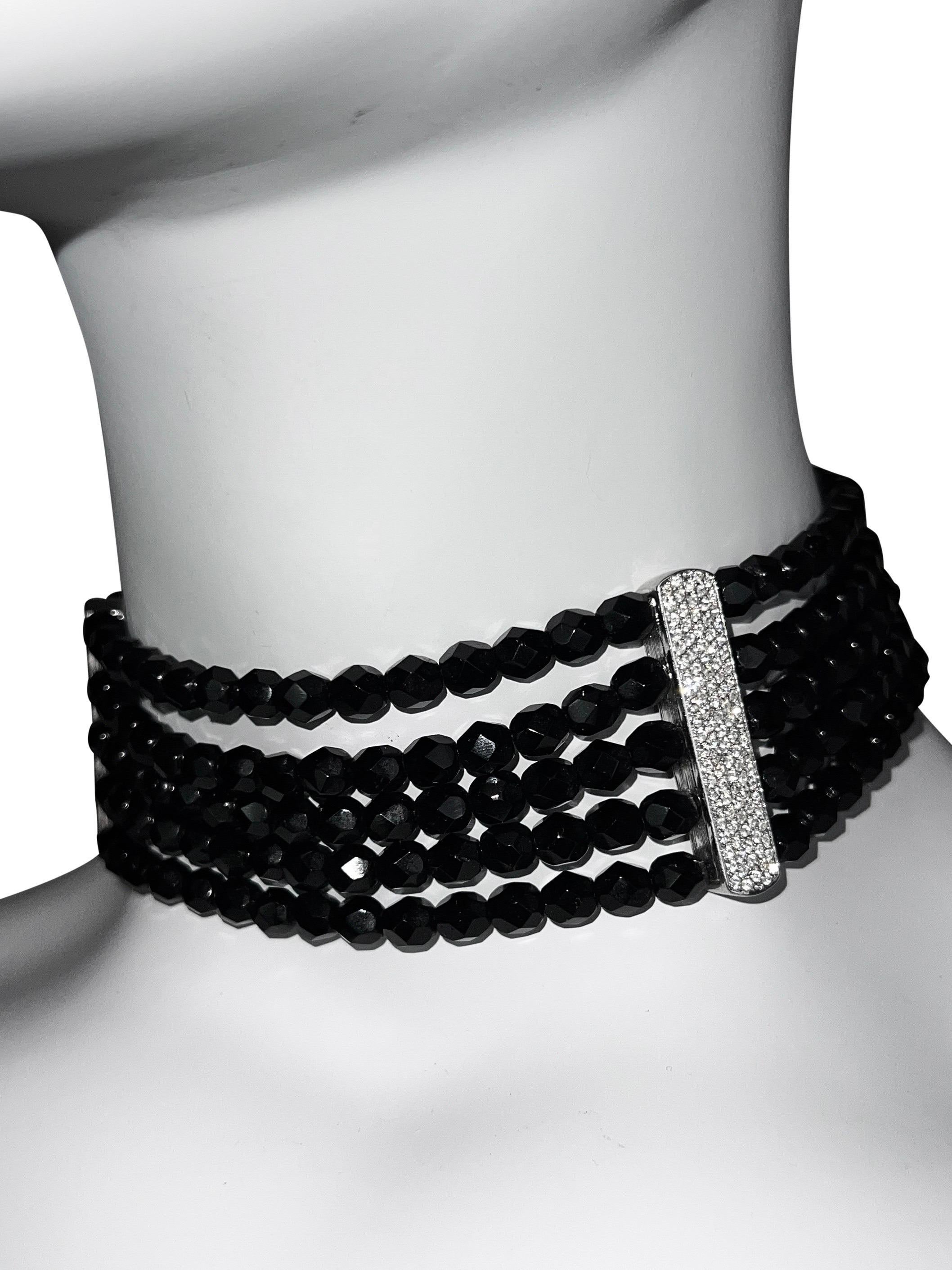 Dior by John Galliano c. 1999 Multistrand Black Choker with Pavé Hardware For Sale 1