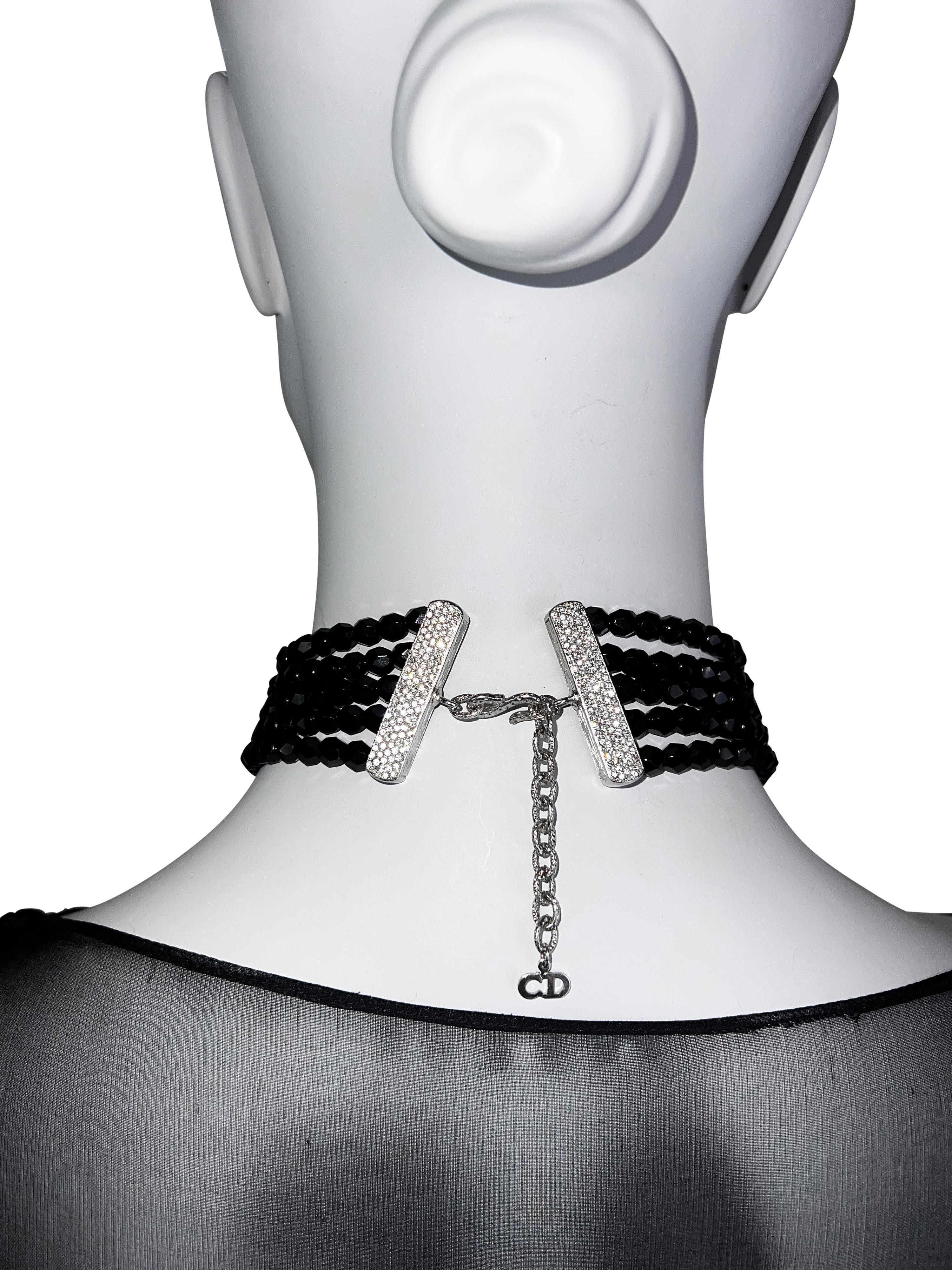 Dior by John Galliano c. 1999 Multistrand Black Choker with Pavé Hardware For Sale 3