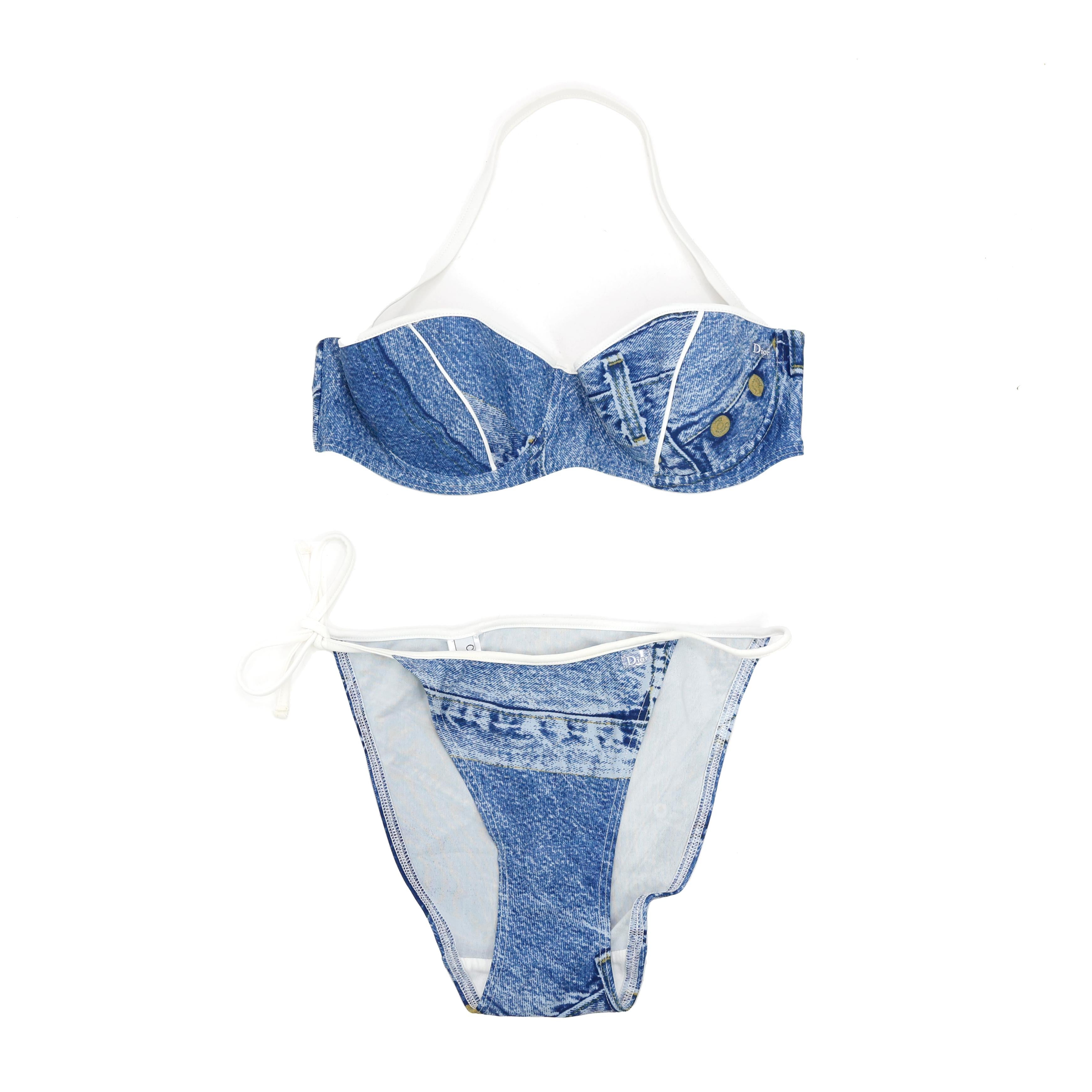 Dior by John Galliano Bedruckter Bikini aus Denim (Blau) im Angebot