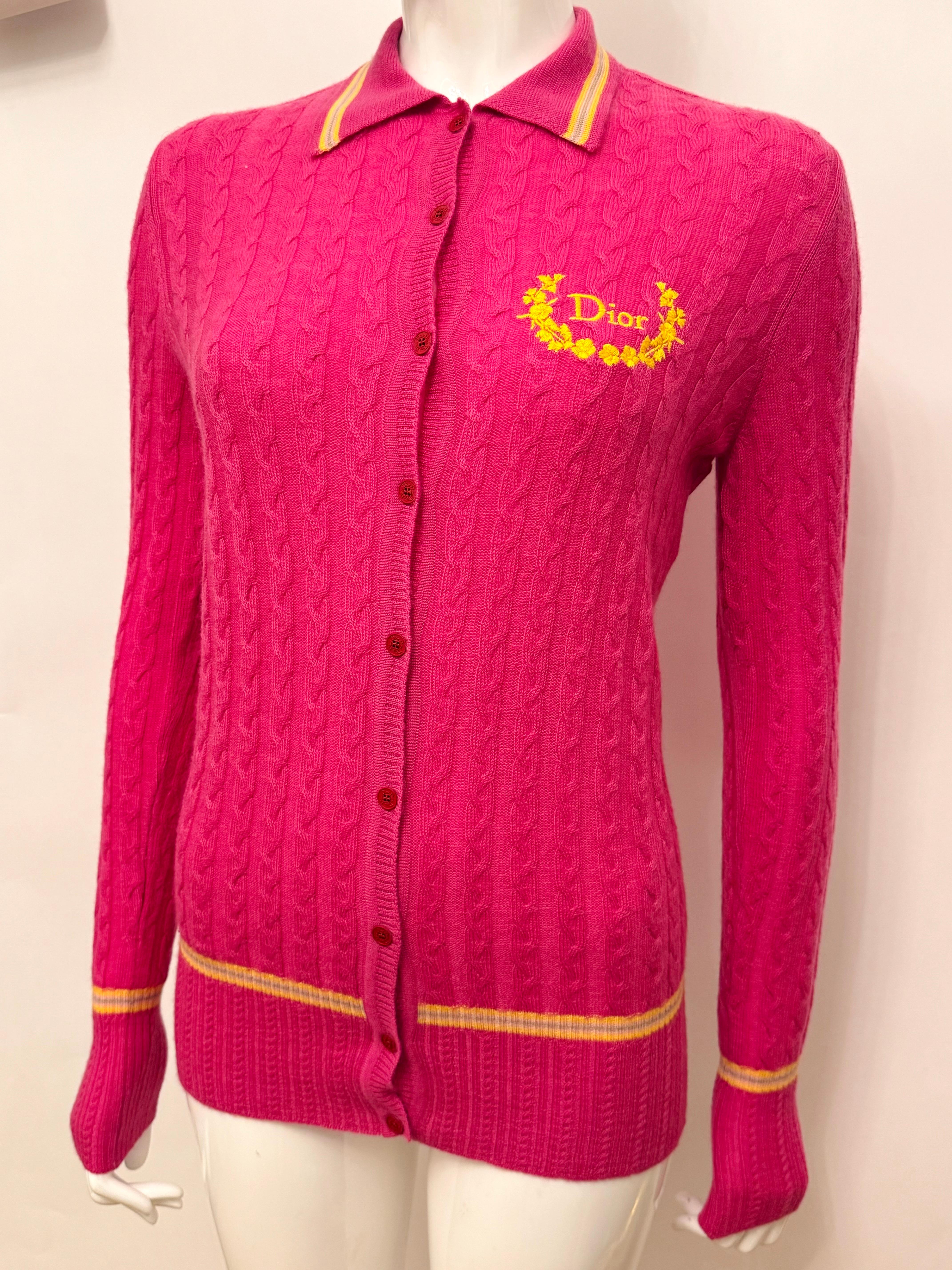 Dior by John Galliano F/W 2004 cardigan en cachemire rose et jaune 5