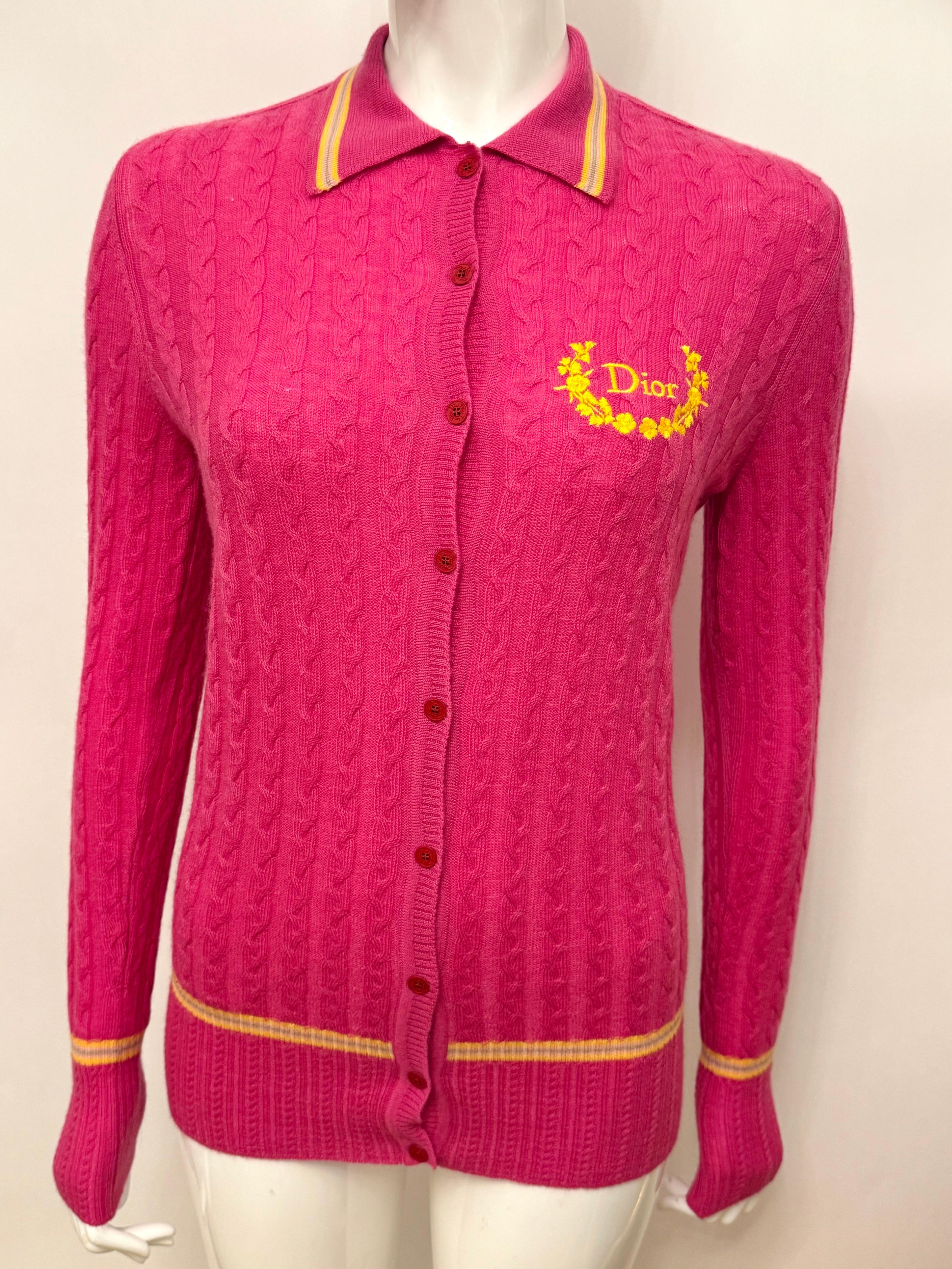 Dior by John Galliano F/W 2004 cardigan en cachemire rose et jaune Neuf à PARIS, FR