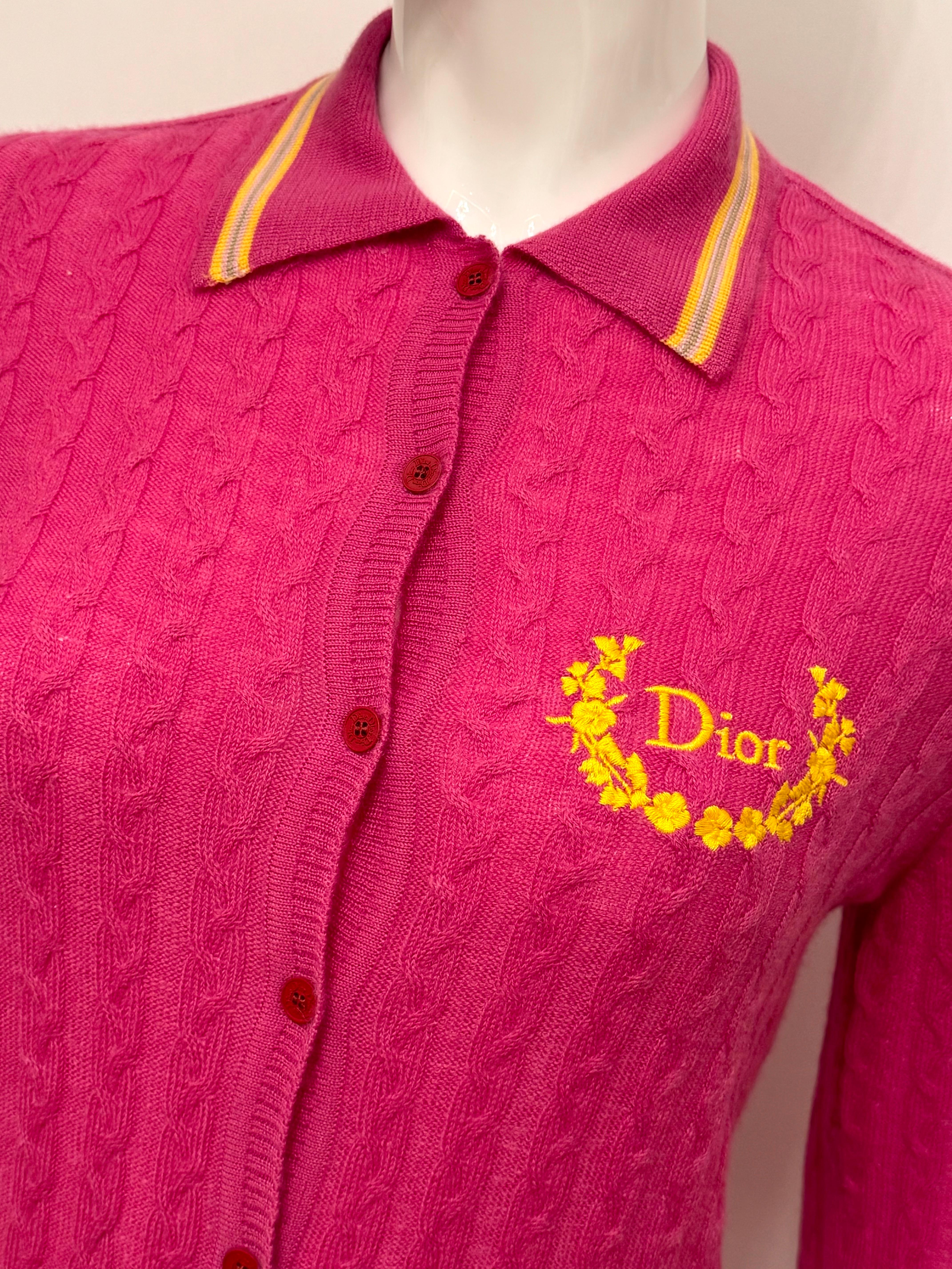 Dior by John Galliano F/W 2004 cardigan en cachemire rose et jaune 4