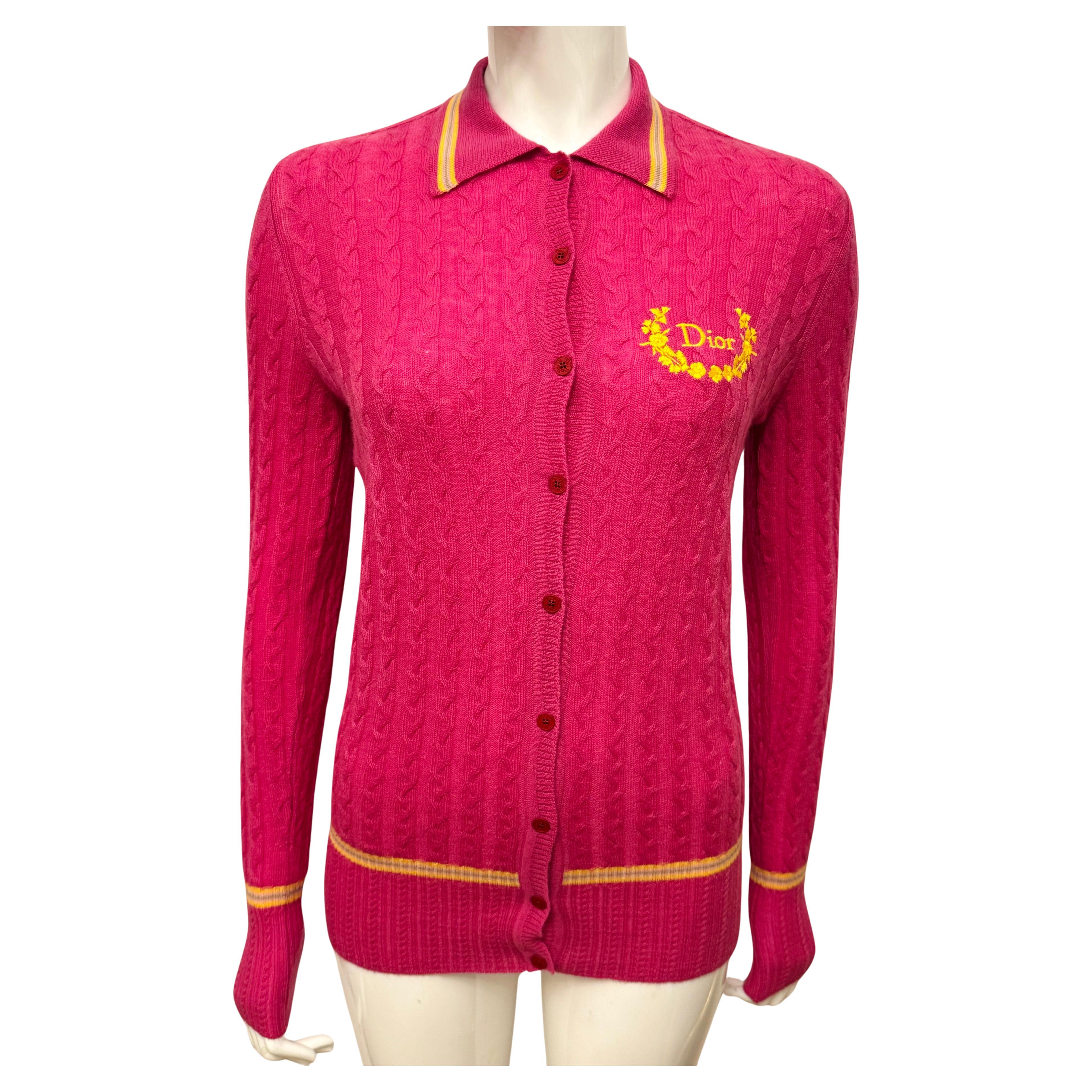 Dior by John Galliano F/W 2004 cardigan en cachemire rose et jaune