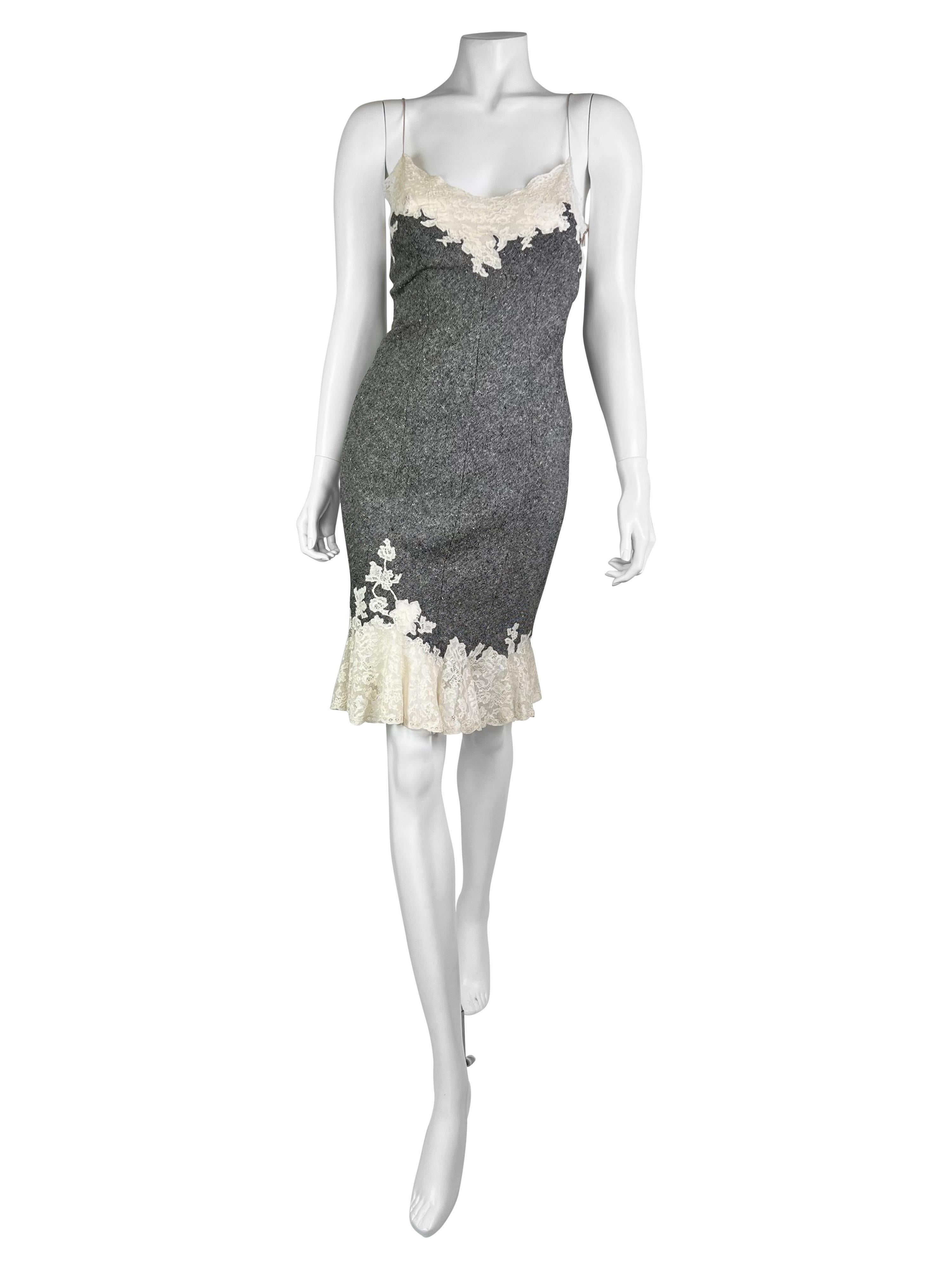 Dior by John Galliano Fall 1998 RTW Tweed Dress with Lace Trim For Sale ...