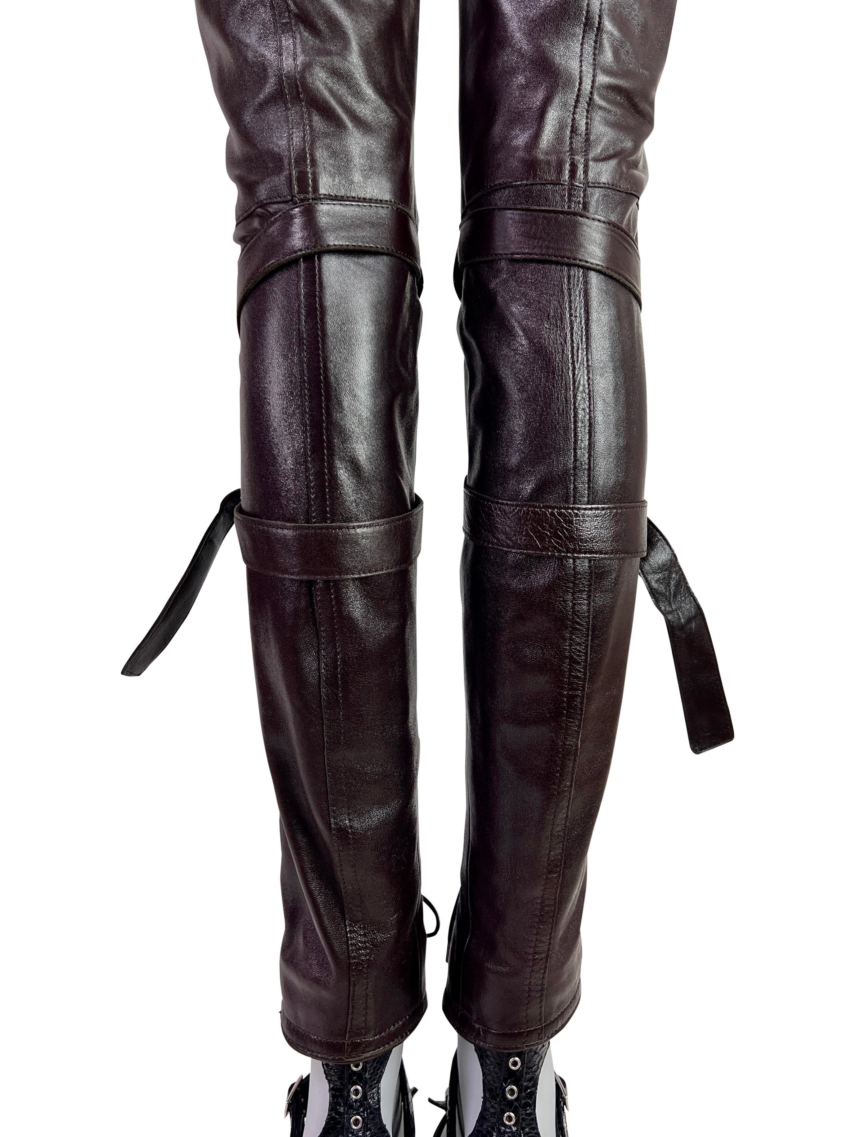 Dior by John Galliano Fall 2003 Leather Lace-Up Pants in Dark Chocolate For Sale 6