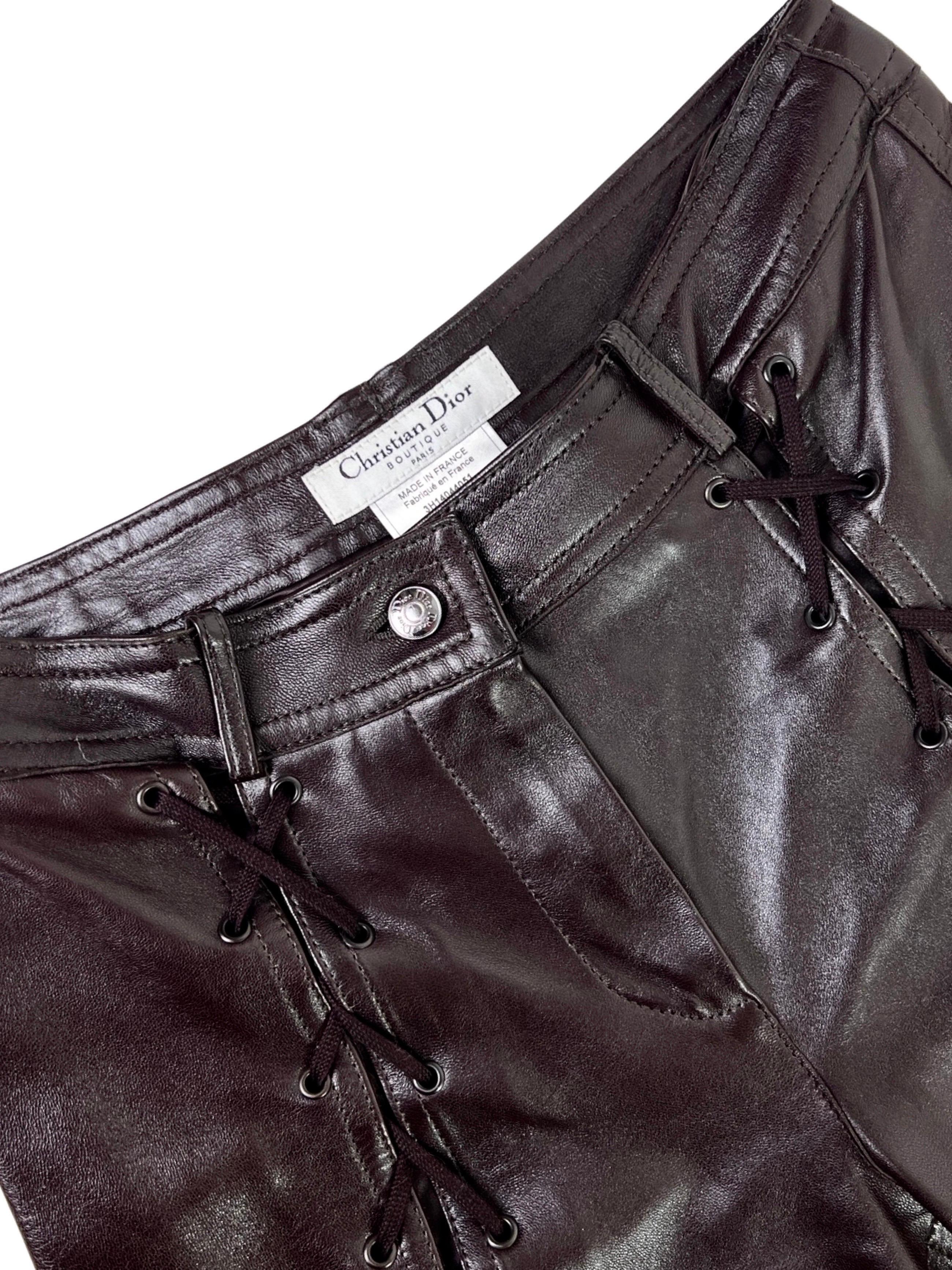 Dior by John Galliano automne 2003 - Pantalon en cuir à lacets couleur chocolat foncé en vente 8