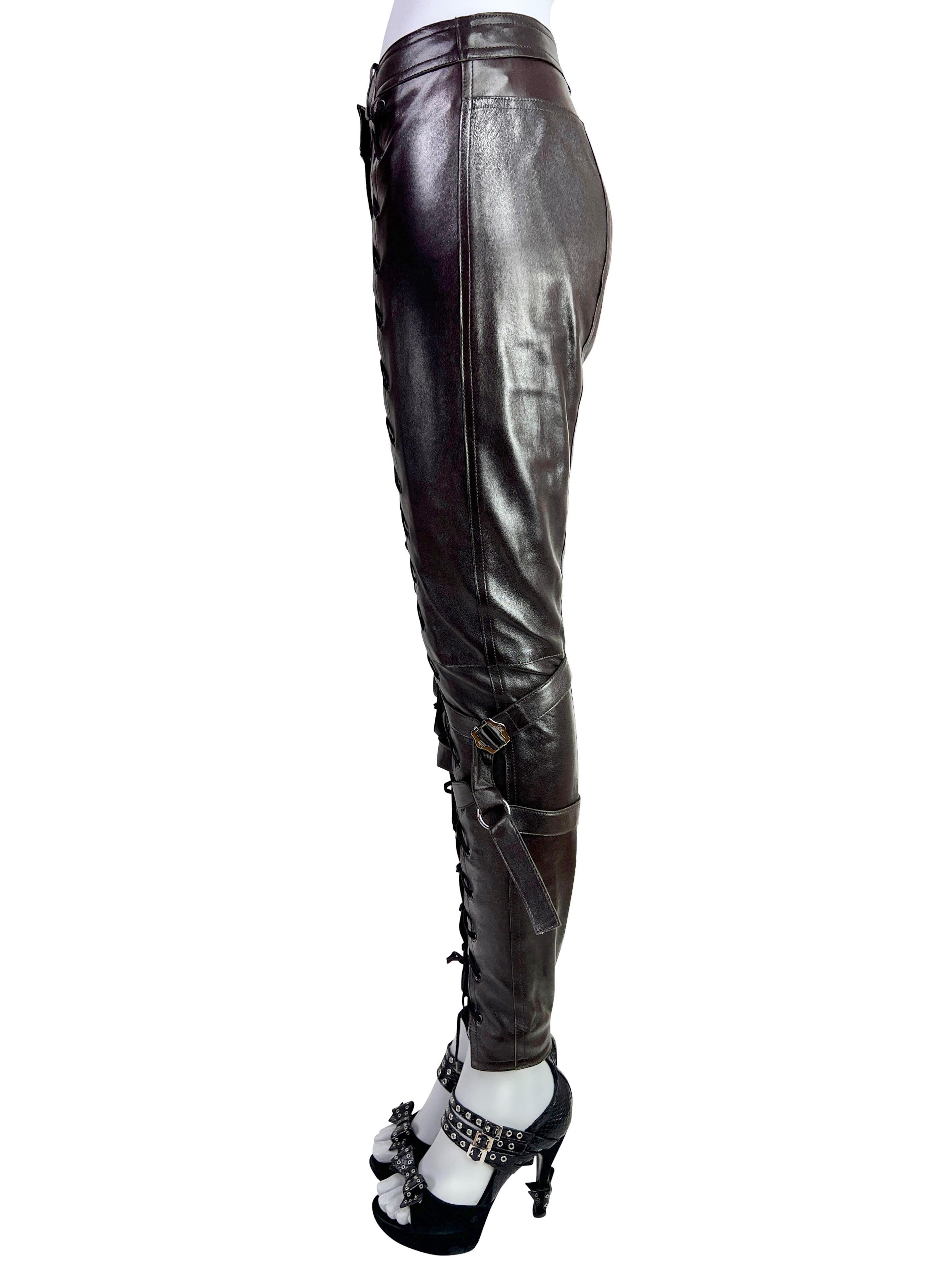 Dior by John Galliano Fall 2003 Leather Lace-Up Pants in Dark Chocolate For Sale 9