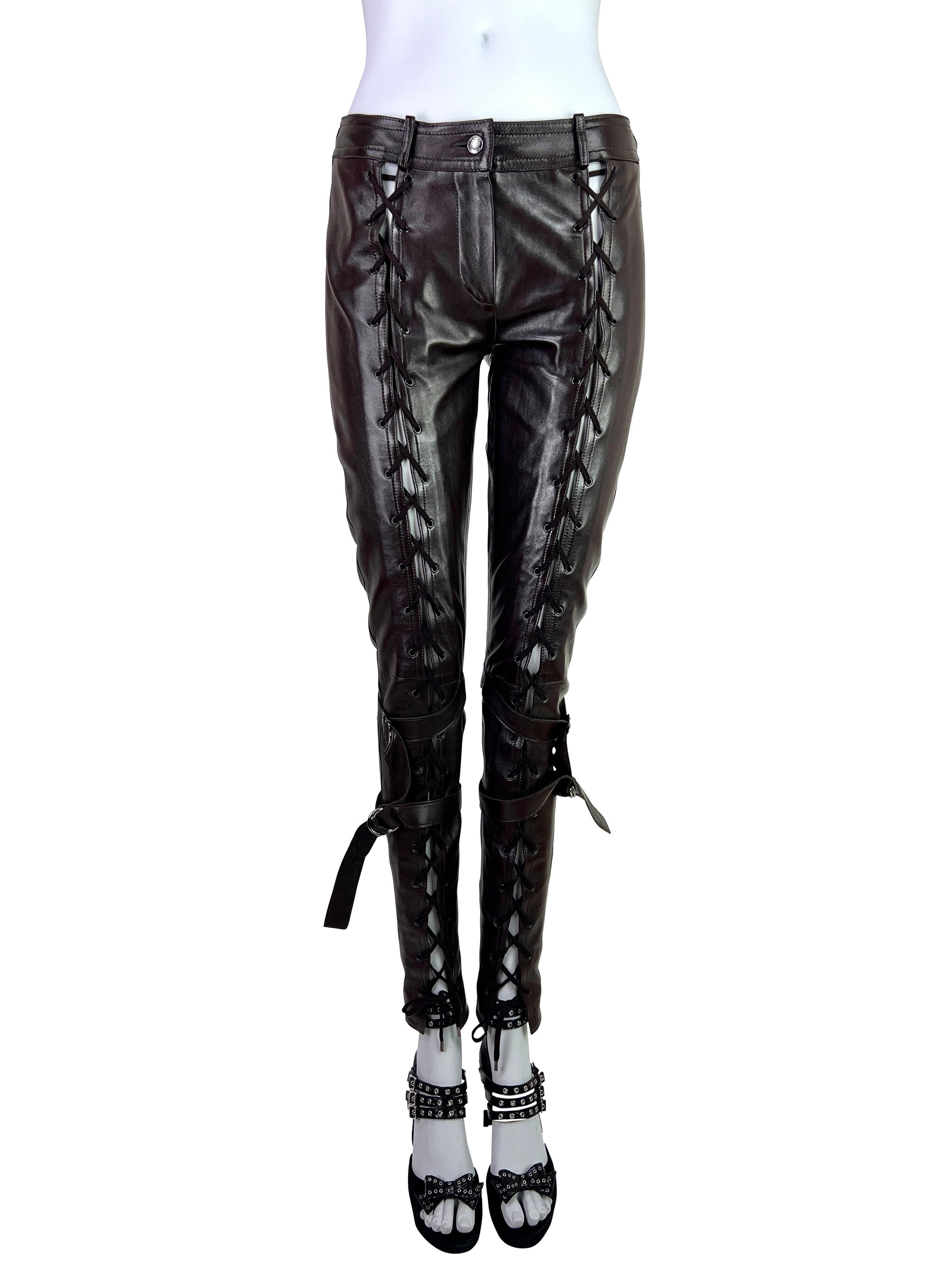 Dior by John Galliano Fall 2003 Leather Lace-Up Pants in Dark Chocolate For Sale 1