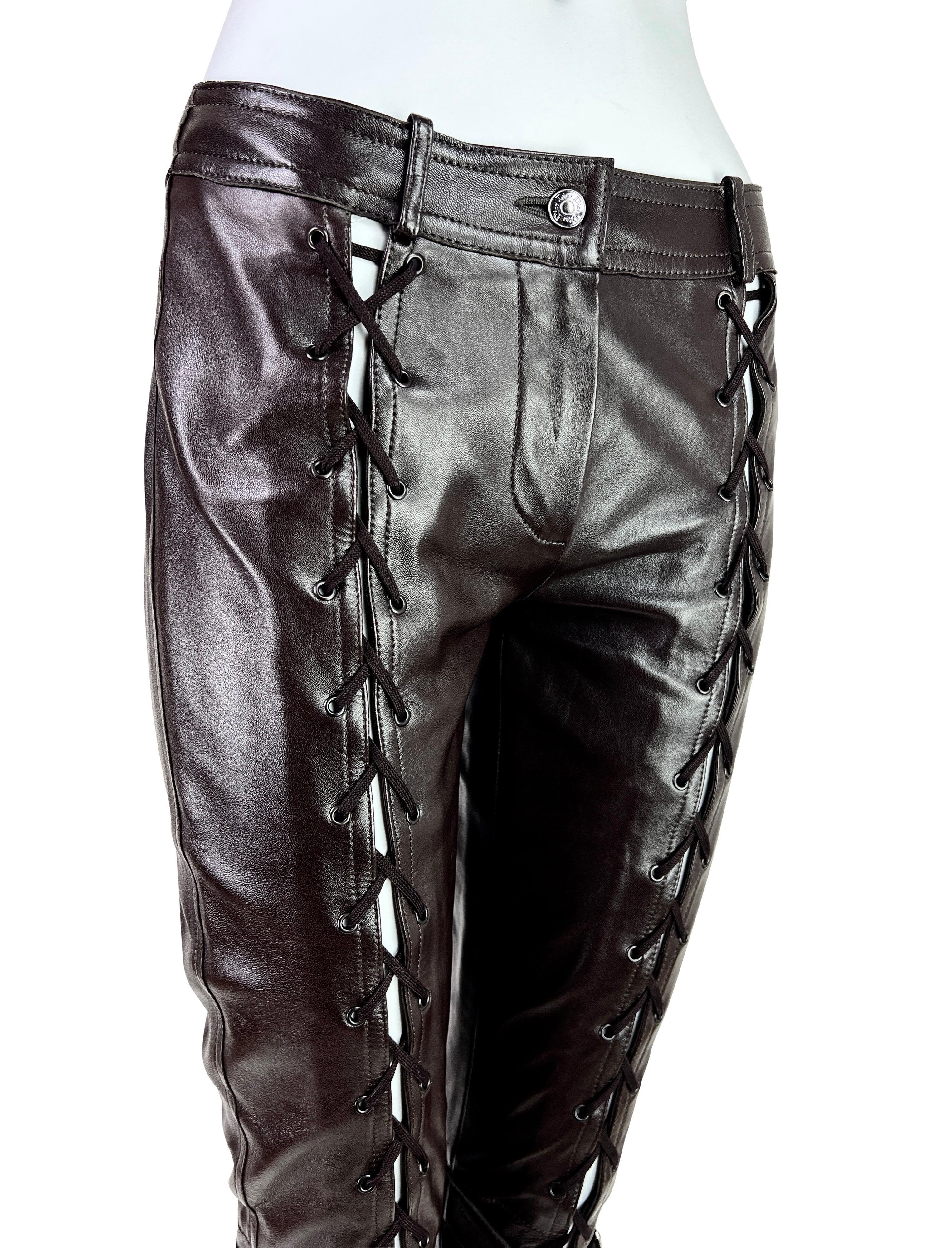 Dior by John Galliano Fall 2003 Leather Lace-Up Pants in Dark Chocolate For Sale 2