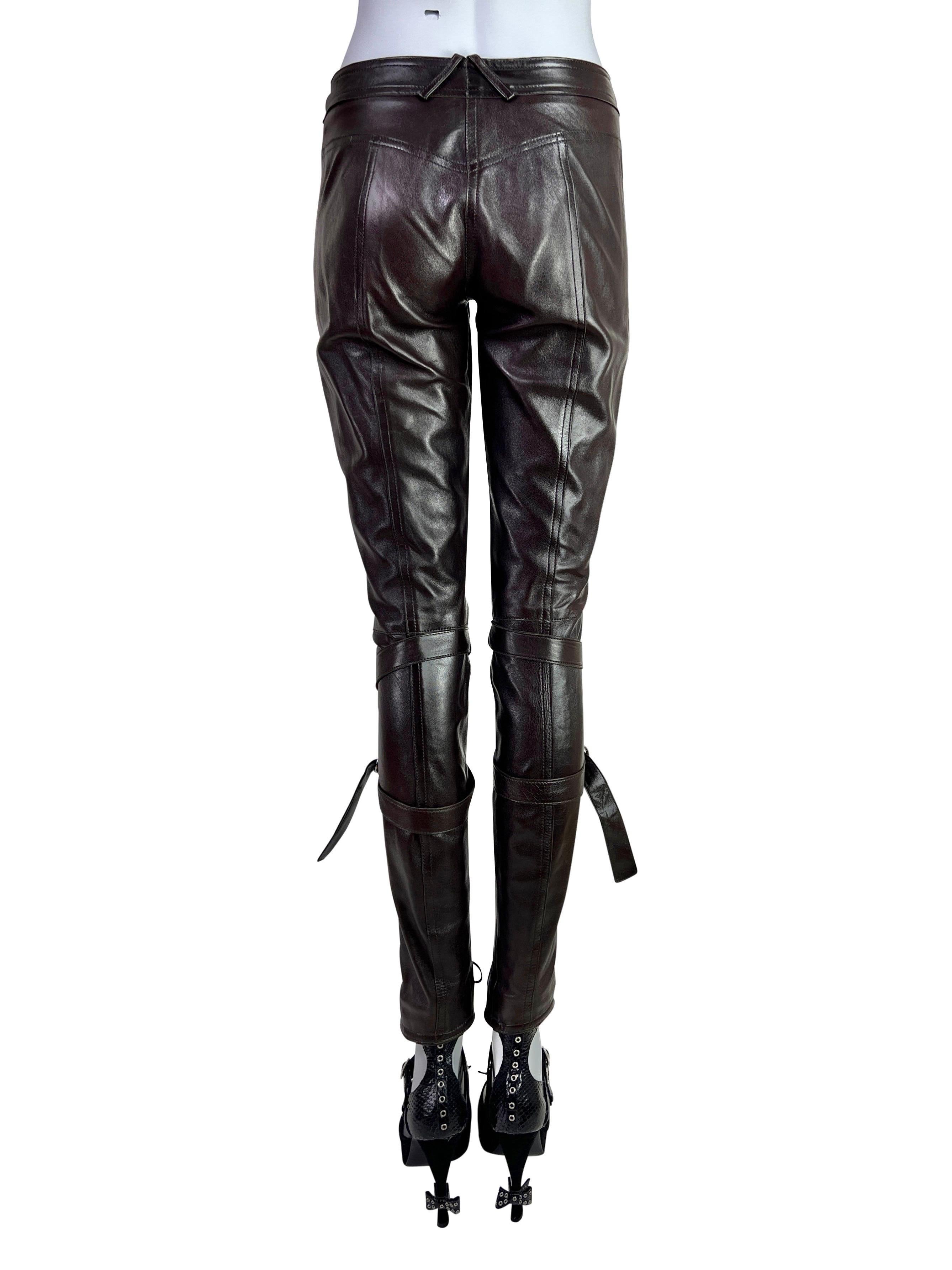 Dior by John Galliano Fall 2003 Leather Lace-Up Pants in Dark Chocolate For Sale 3