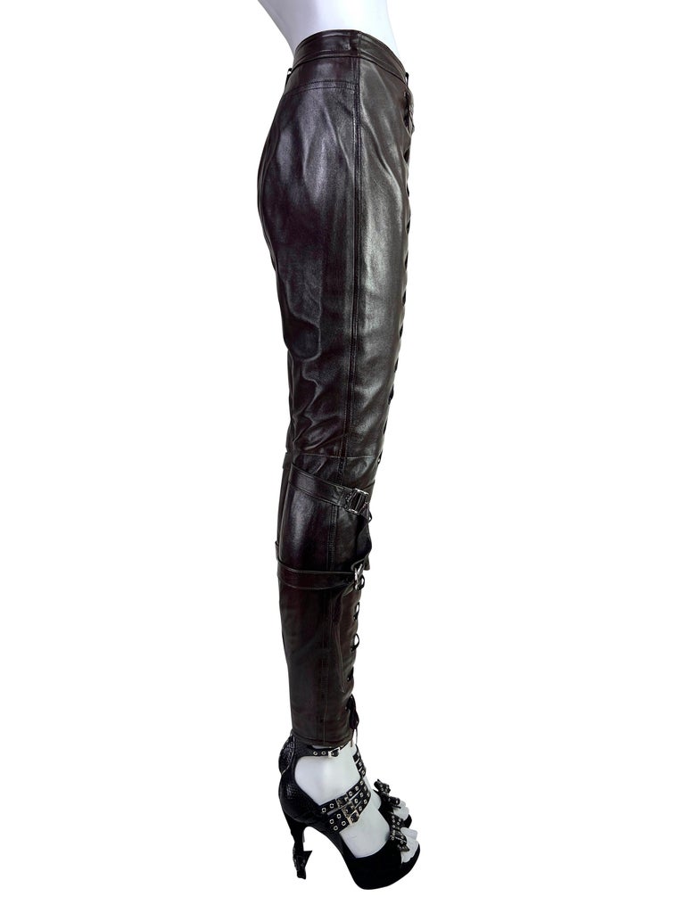 Dior by John Galliano Fall 2003 Leather Lace-Up Pants in Dark 
