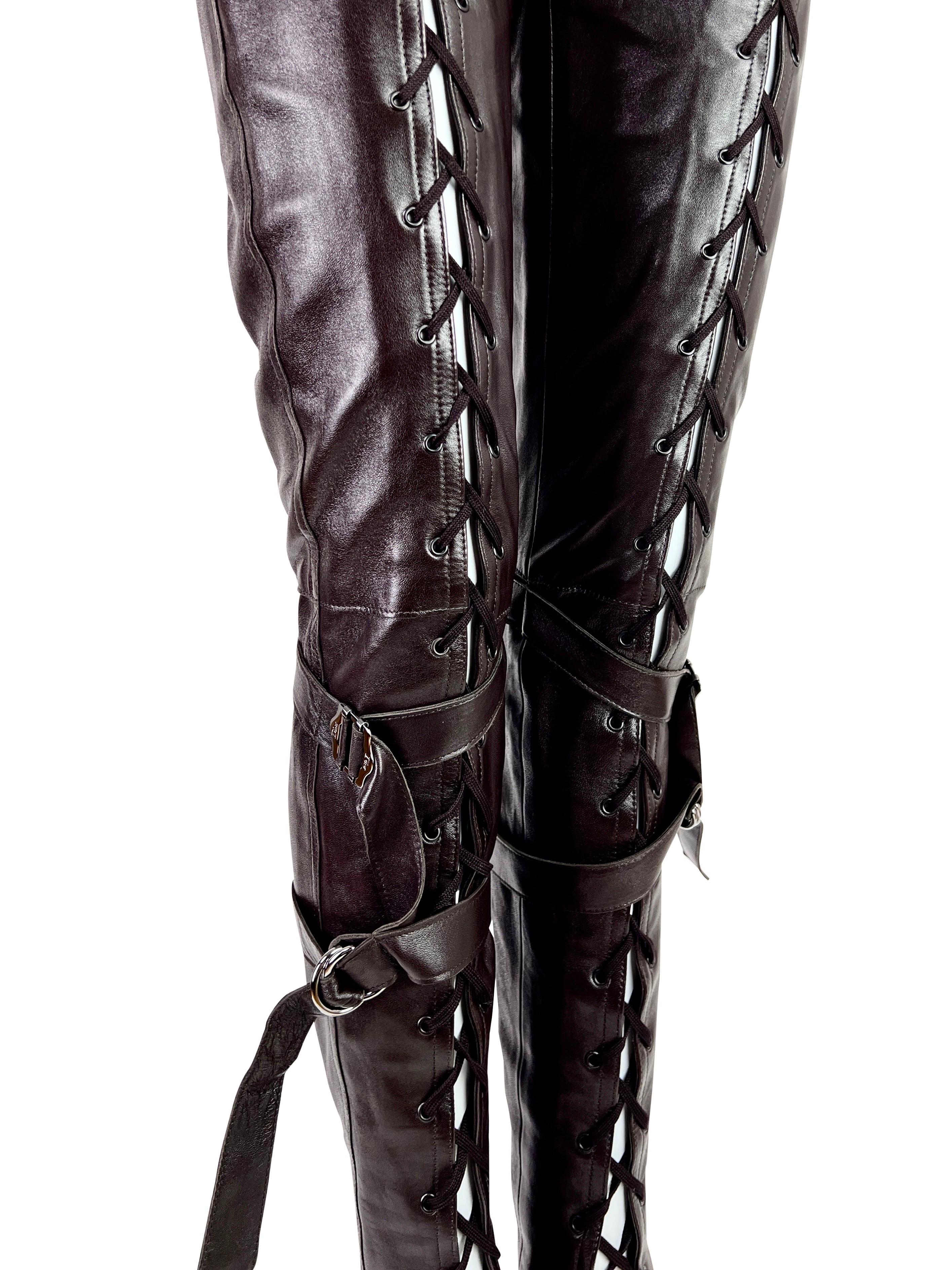 Dior by John Galliano Fall 2003 Leather Lace-Up Pants in Dark Chocolate For Sale 5