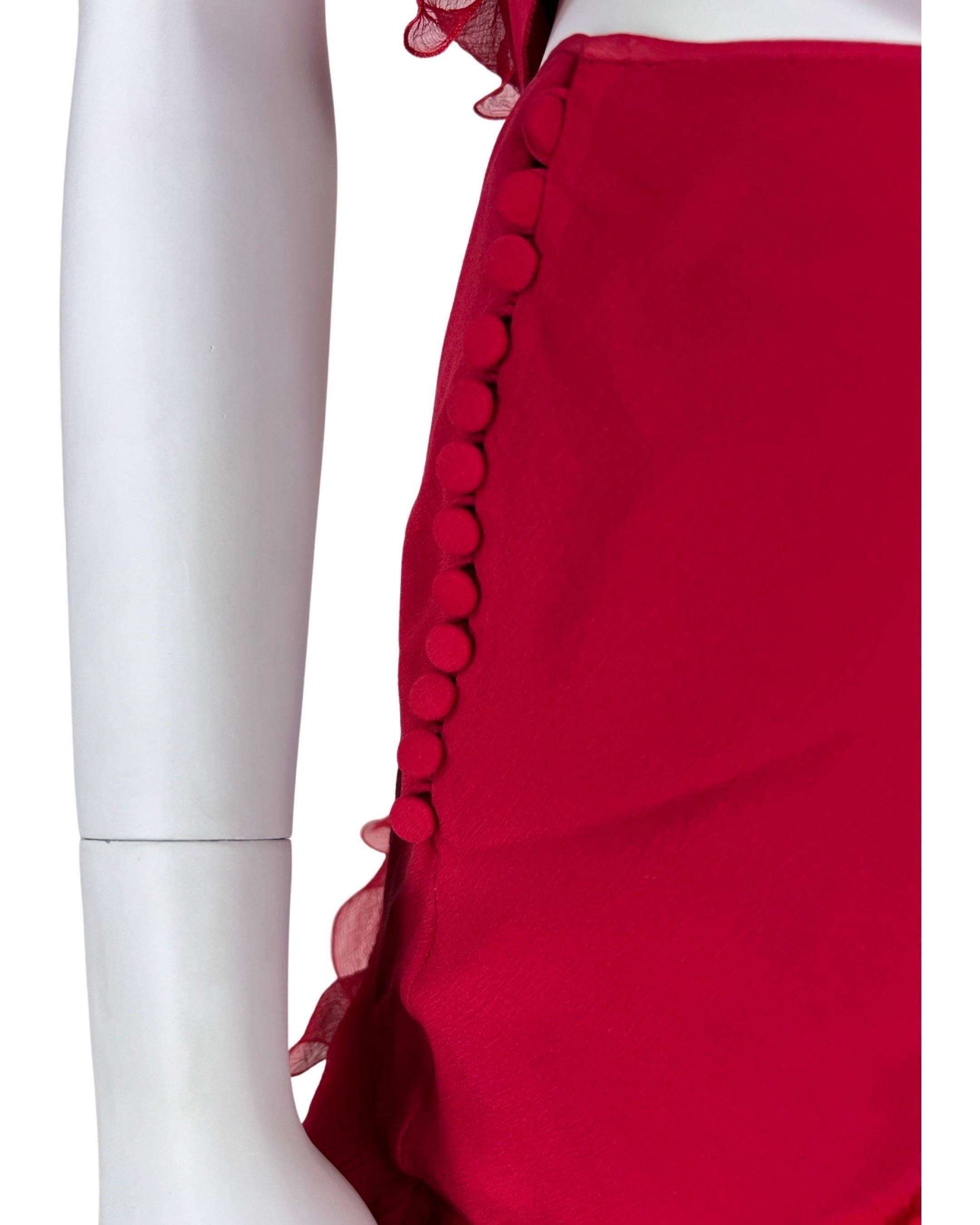 Dior by John Galliano Fall 2004 Red Ruffled Silk Set 6