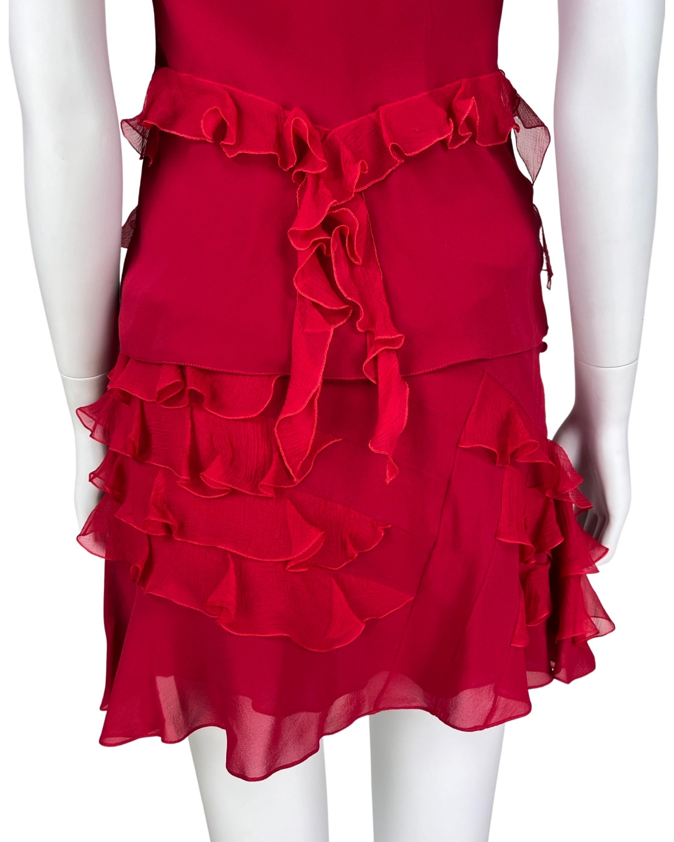 Dior by John Galliano Fall 2004 Red Ruffled Silk Set 7