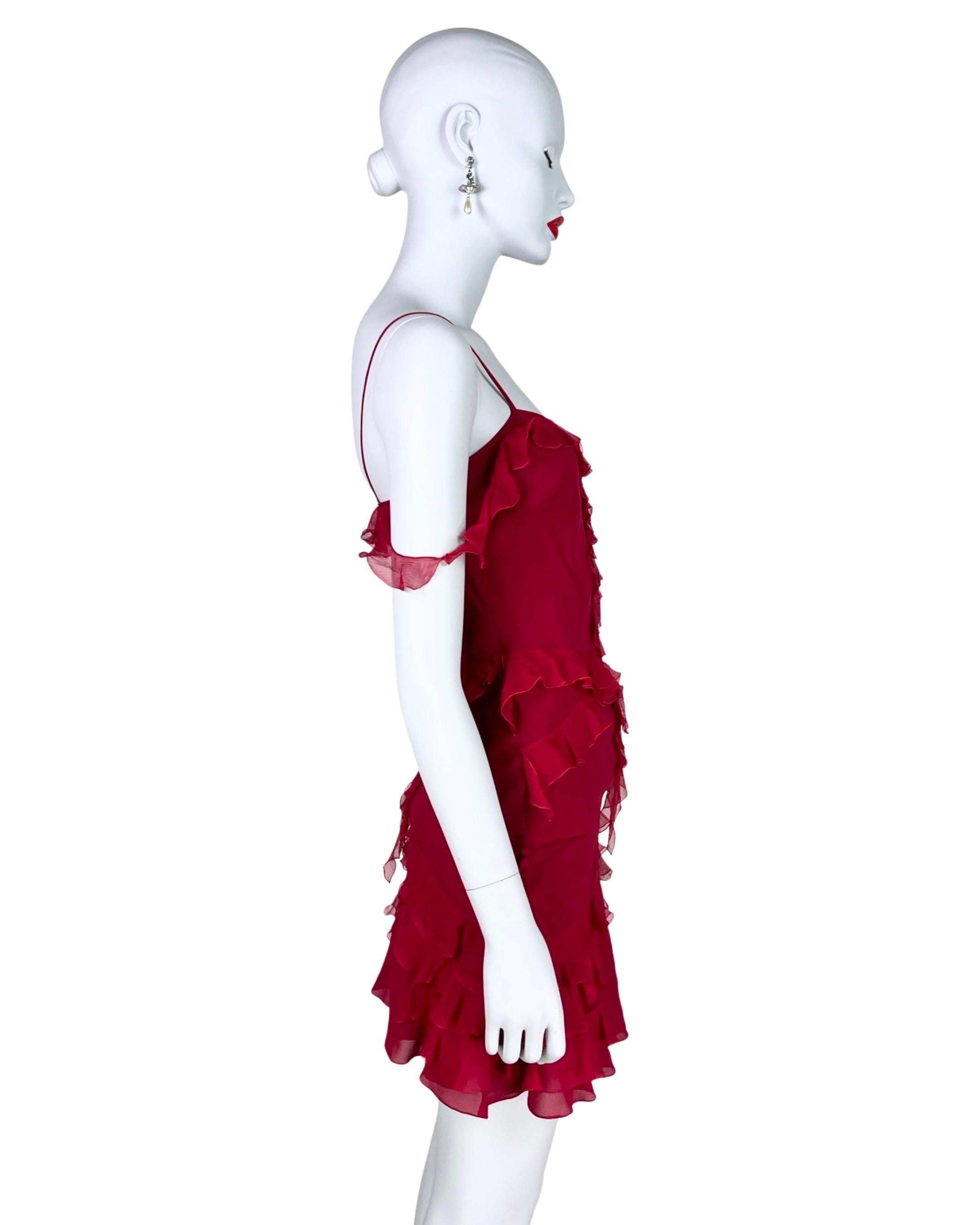 Women's Dior by John Galliano Fall 2004 Red Ruffled Silk Set