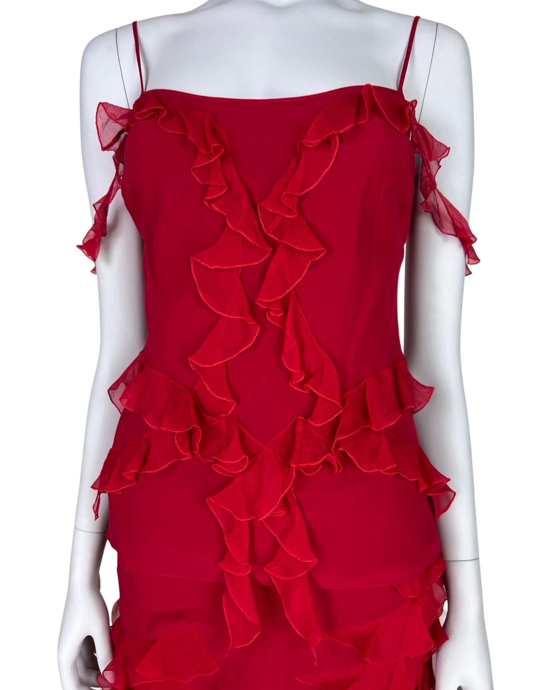 Dior by John Galliano Fall 2004 Red Ruffled Silk Set 1