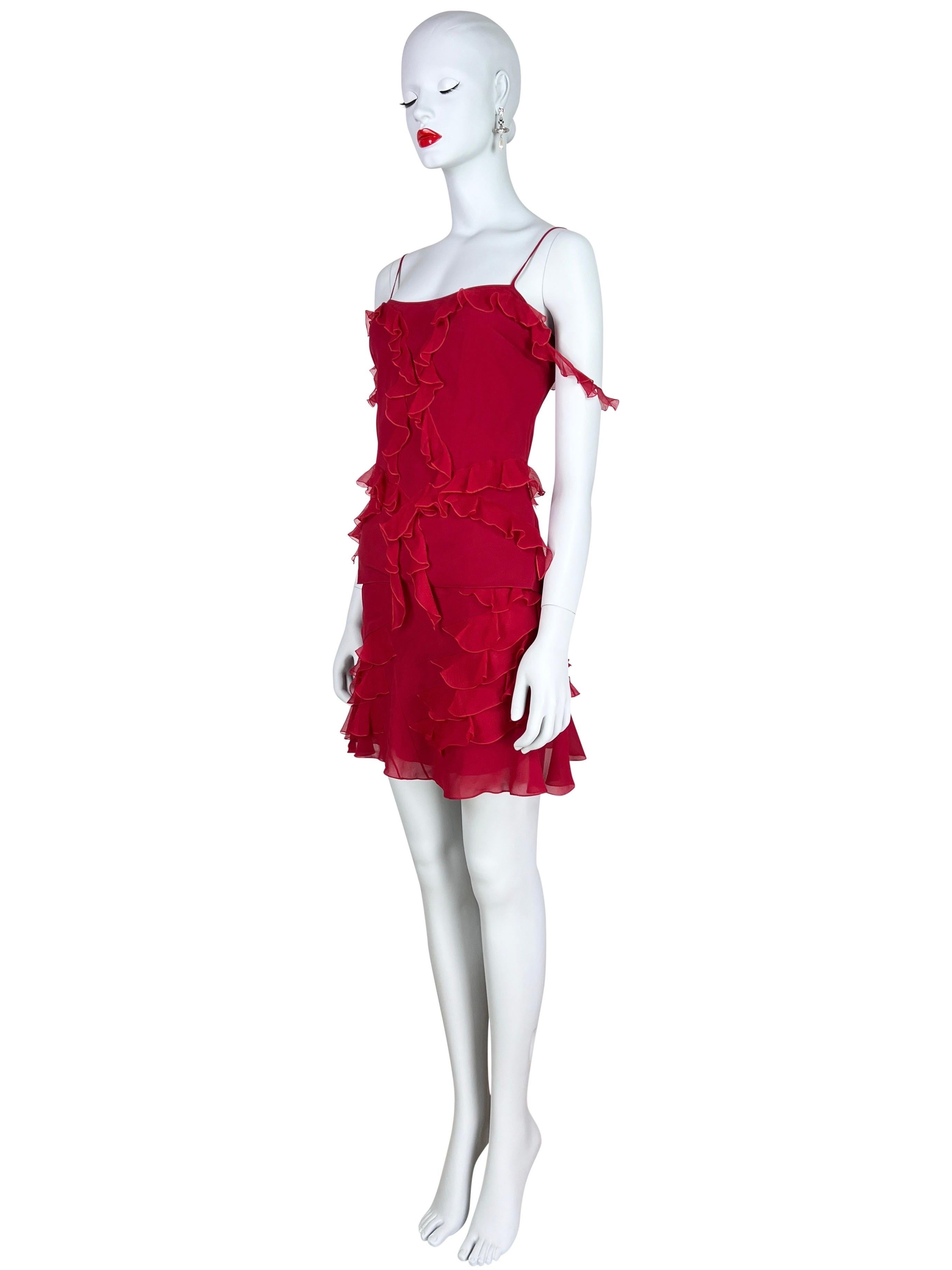 Dior by John Galliano Fall 2004 Red Ruffled Silk Set 2