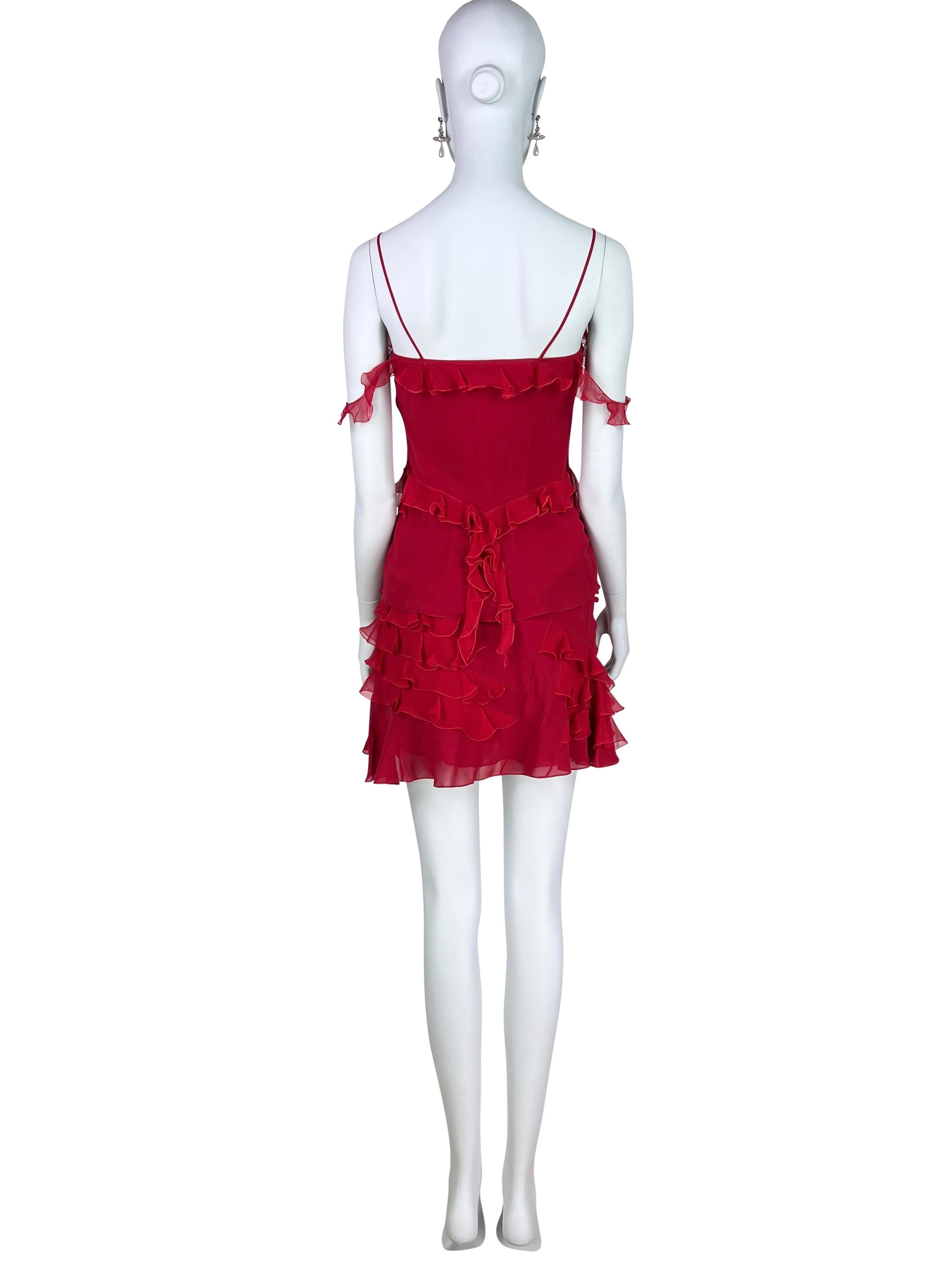 Dior by John Galliano Fall 2004 Red Ruffled Silk Set 3