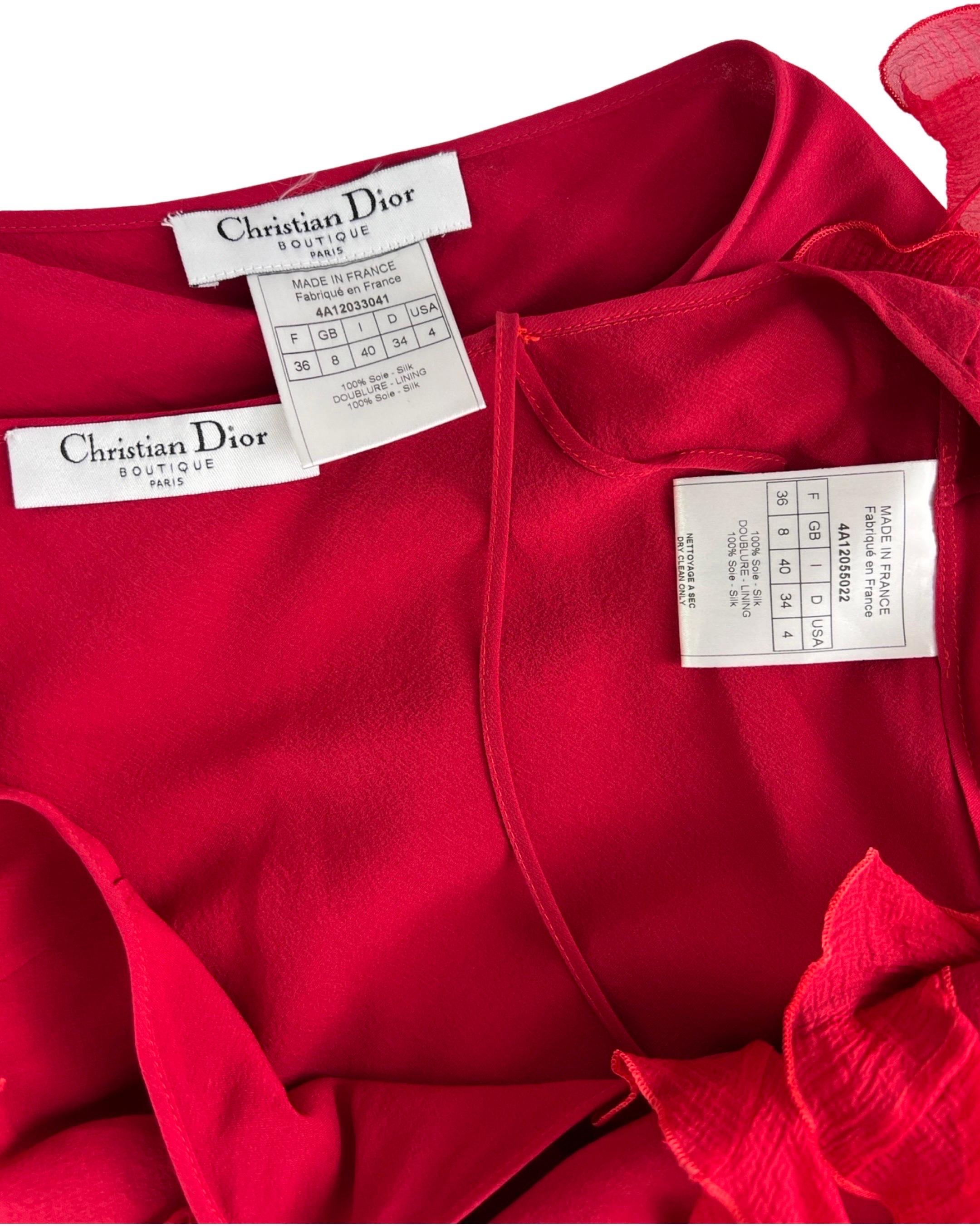 Dior by John Galliano Fall 2004 Red Ruffled Silk Set 4
