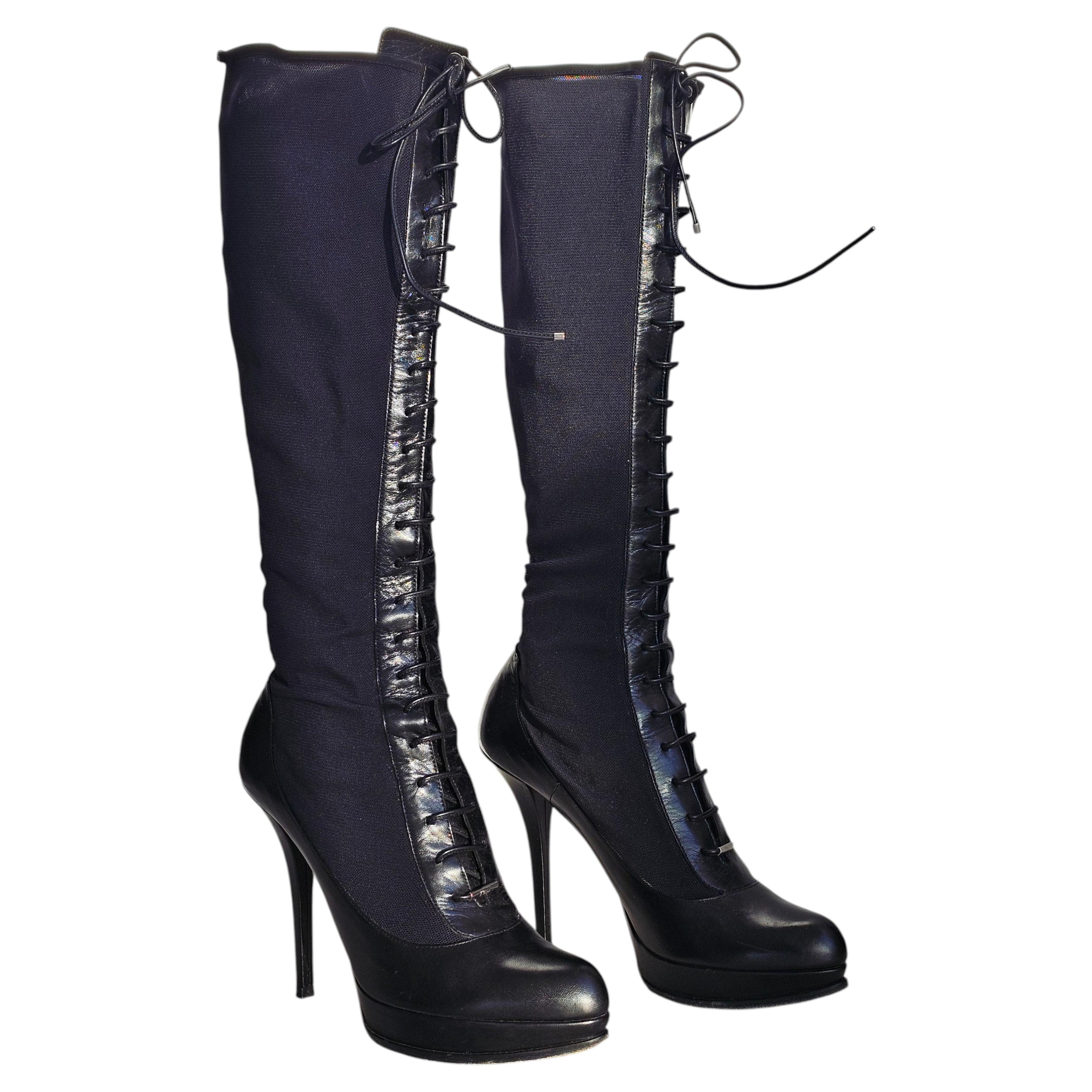 Dior von John Galliano – Kniestiefel aus Mesh mit Schnürung – Vintage-Klassiker – EU 39 – 9 Box