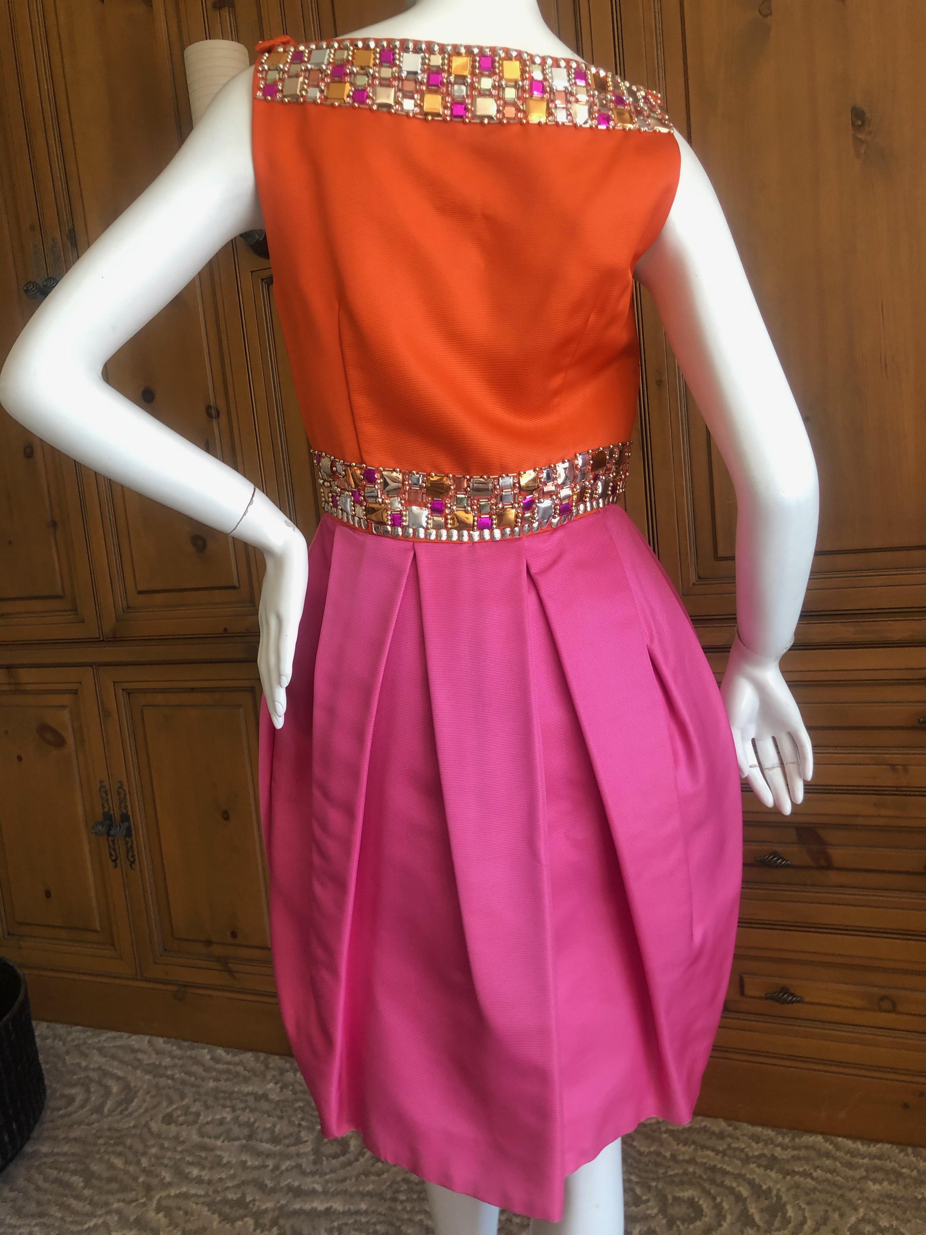  Dior by John Galliano Orange and Pink Silk Sixties Style Embellished Dress 4