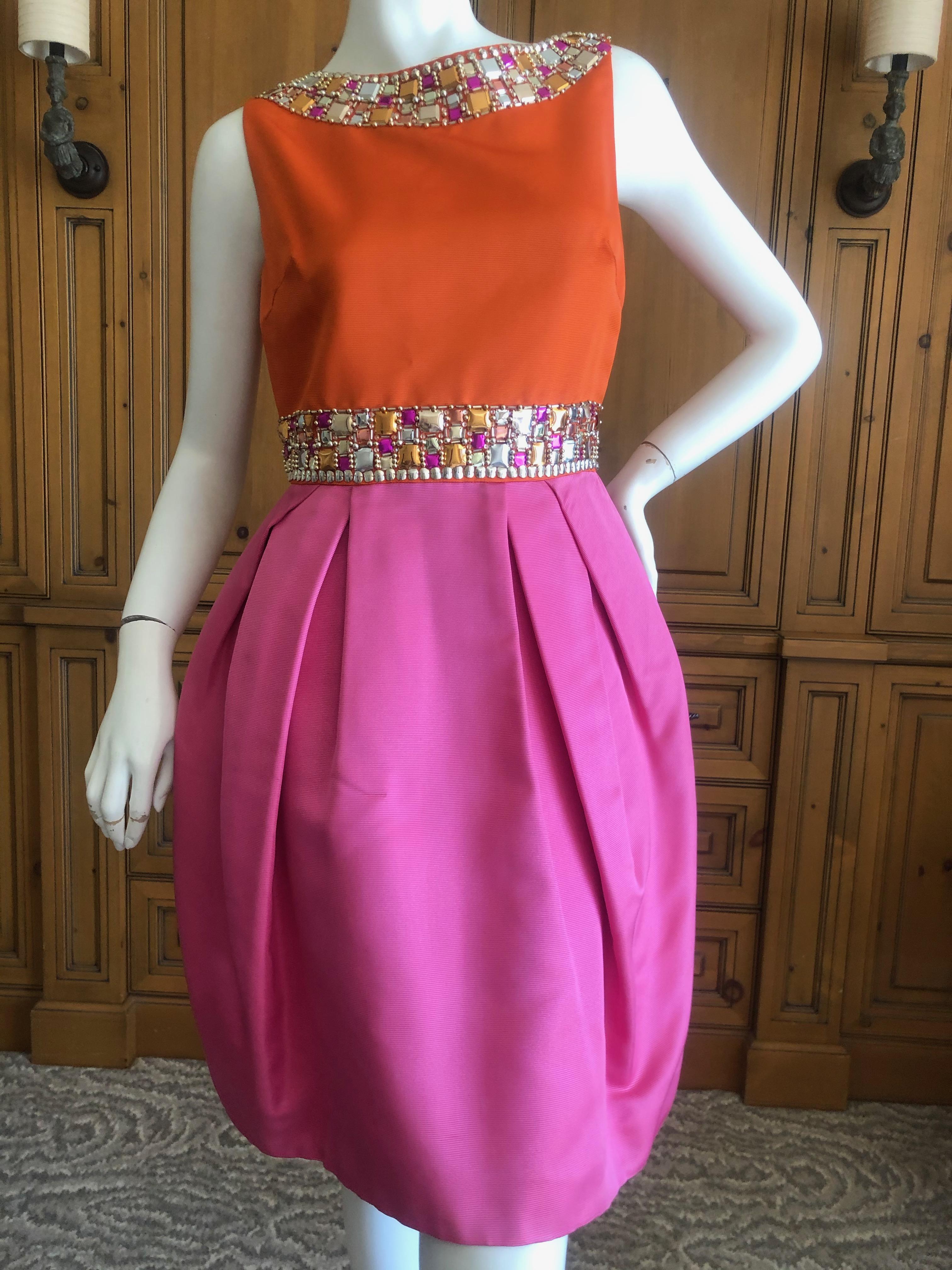 Red  Dior by John Galliano Orange and Pink Silk Sixties Style Embellished Dress