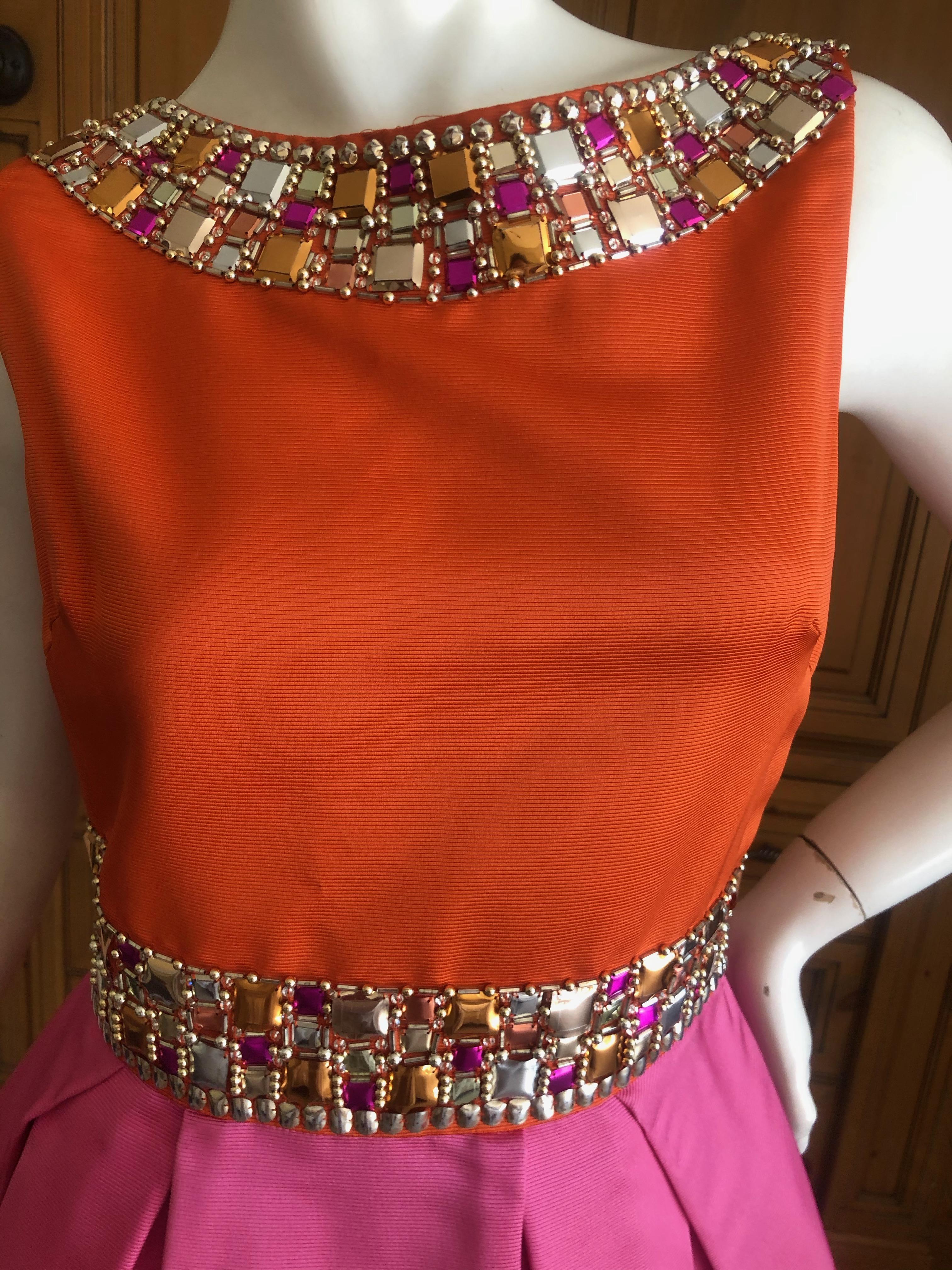  Dior by John Galliano Orange and Pink Silk Sixties Style Embellished Dress In Good Condition In Cloverdale, CA