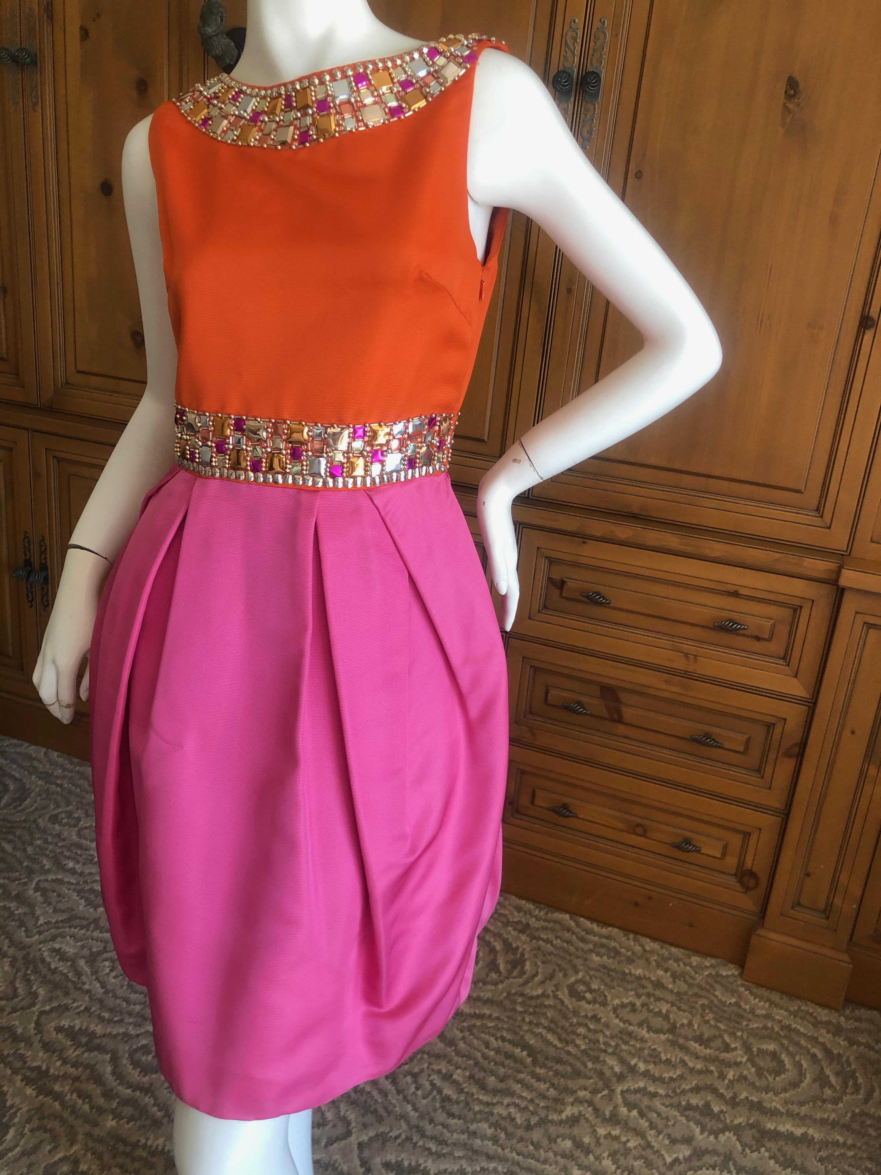  Dior by John Galliano Orange and Pink Silk Sixties Style Embellished Dress 1