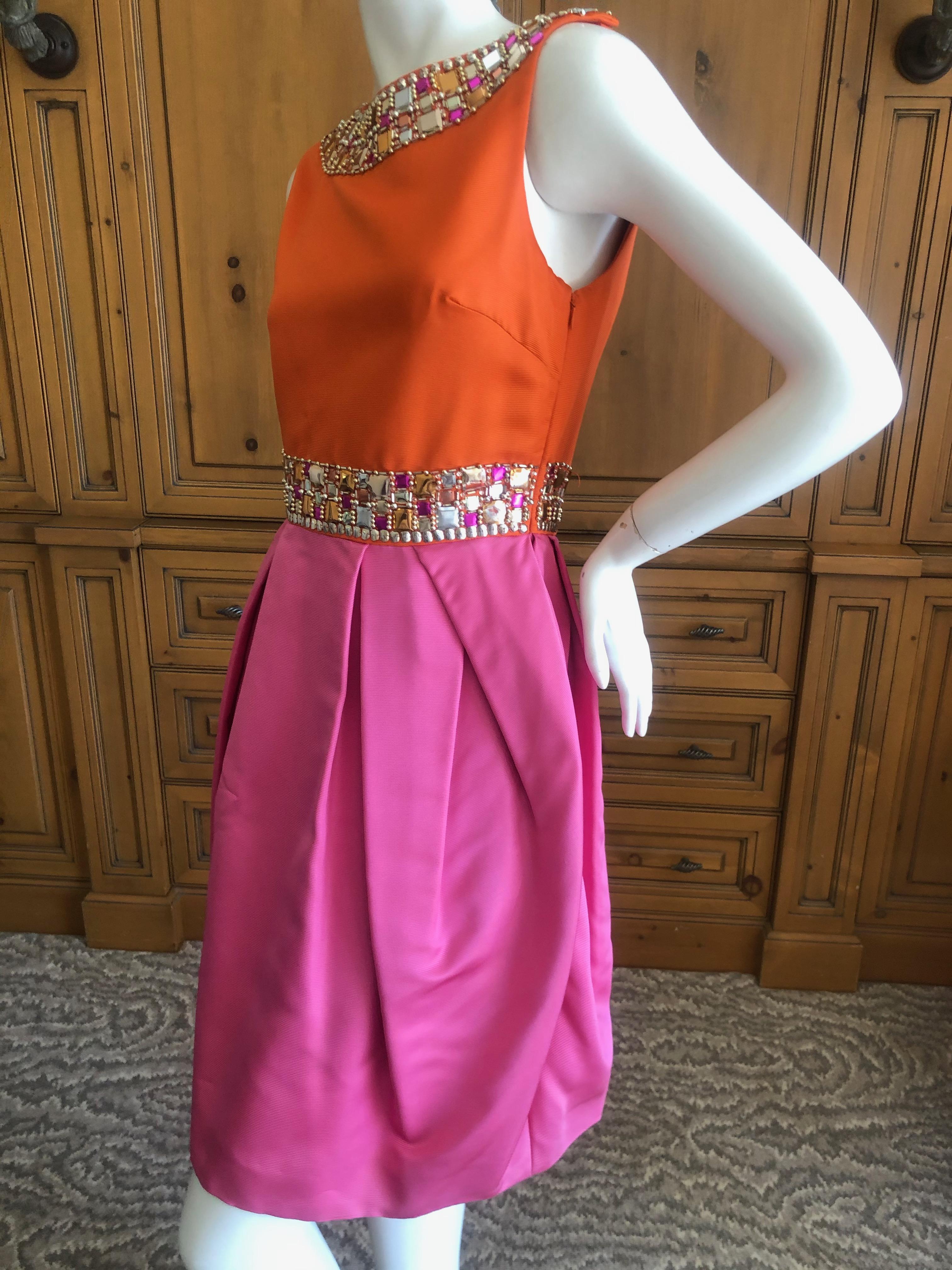  Dior by John Galliano Orange and Pink Silk Sixties Style Embellished Dress 2