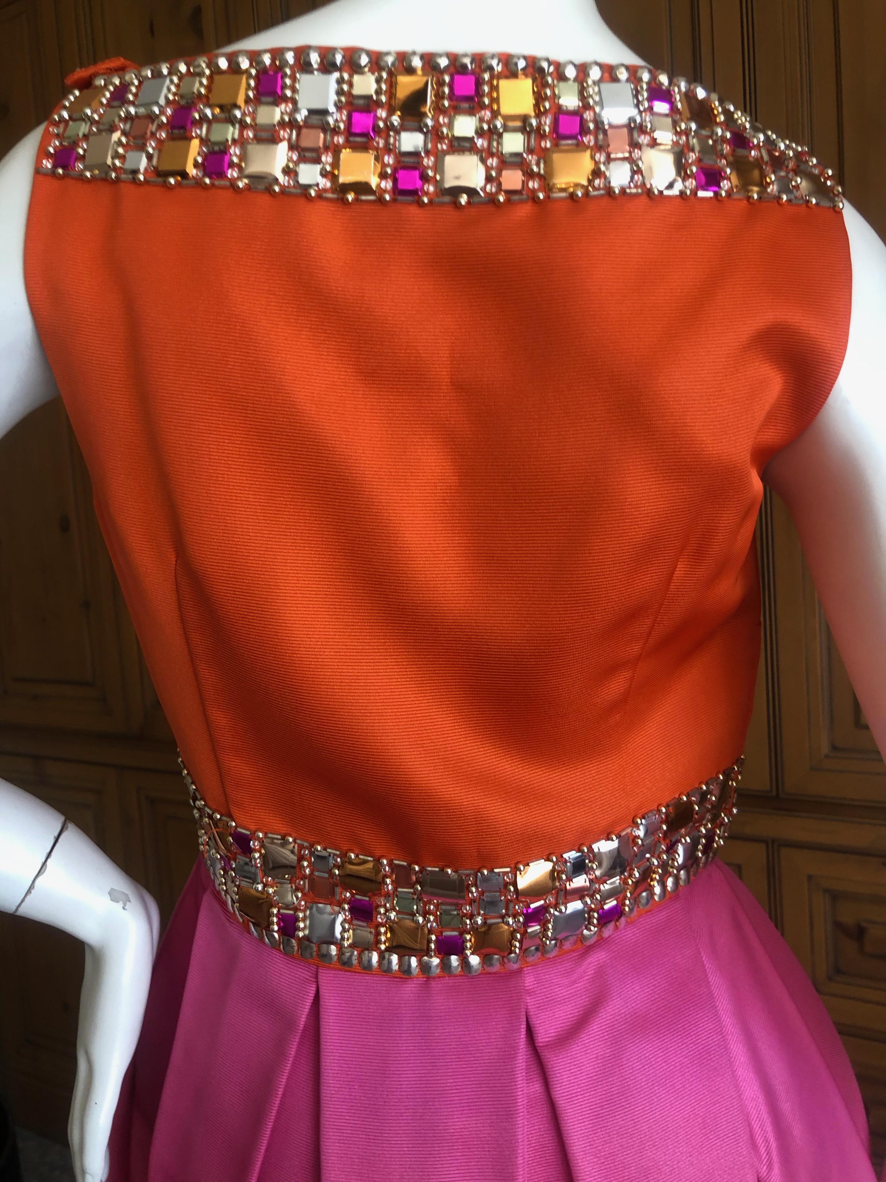  Dior by John Galliano Orange and Pink Silk Sixties Style Embellished Dress 3