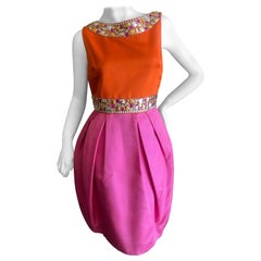  Dior by John Galliano Orange and Pink Silk Sixties Style Embellished Dress
