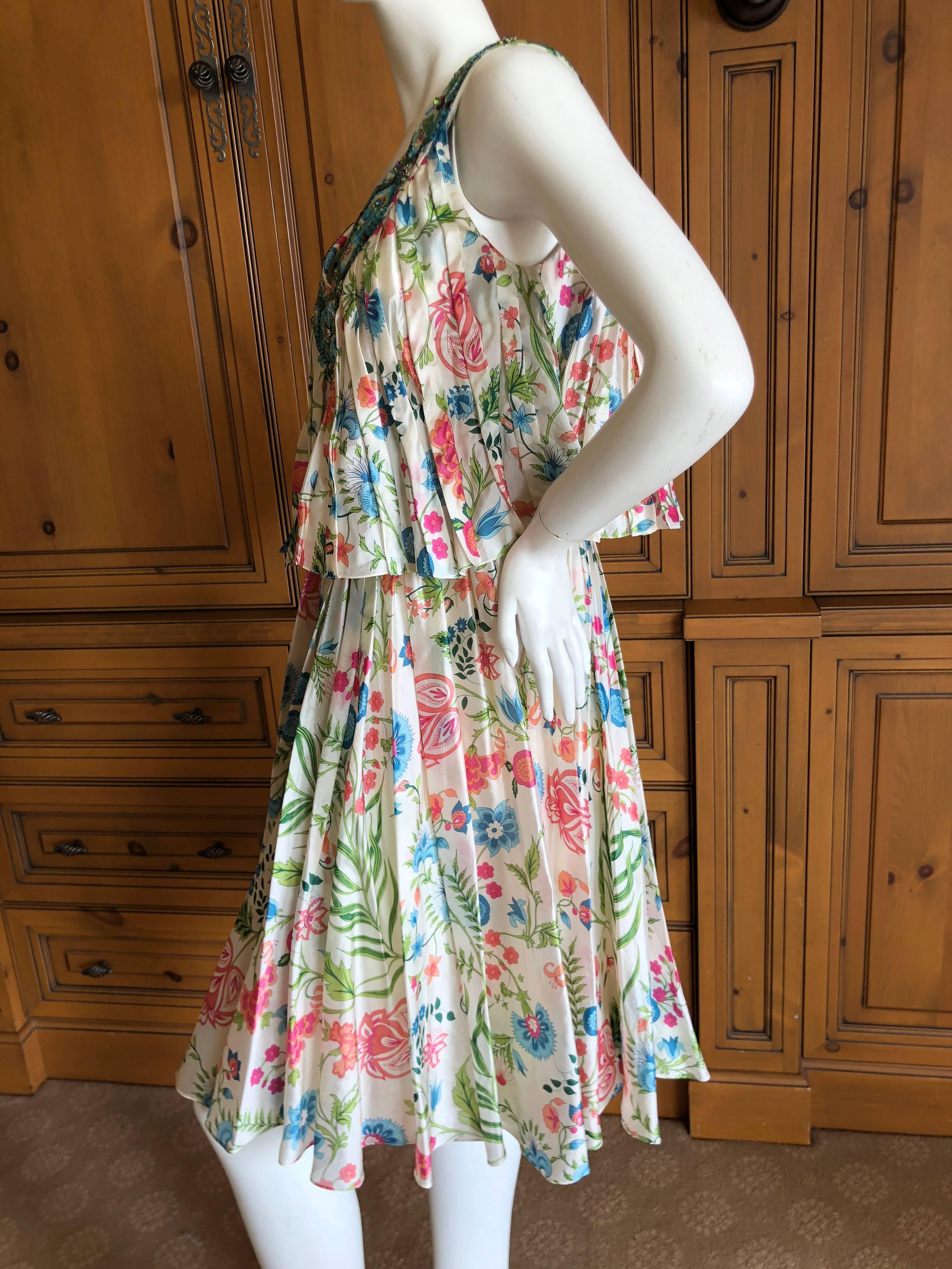 Dior by John Galliano Pleated Silk Floral Print Dress with Embellished Collar For Sale 6