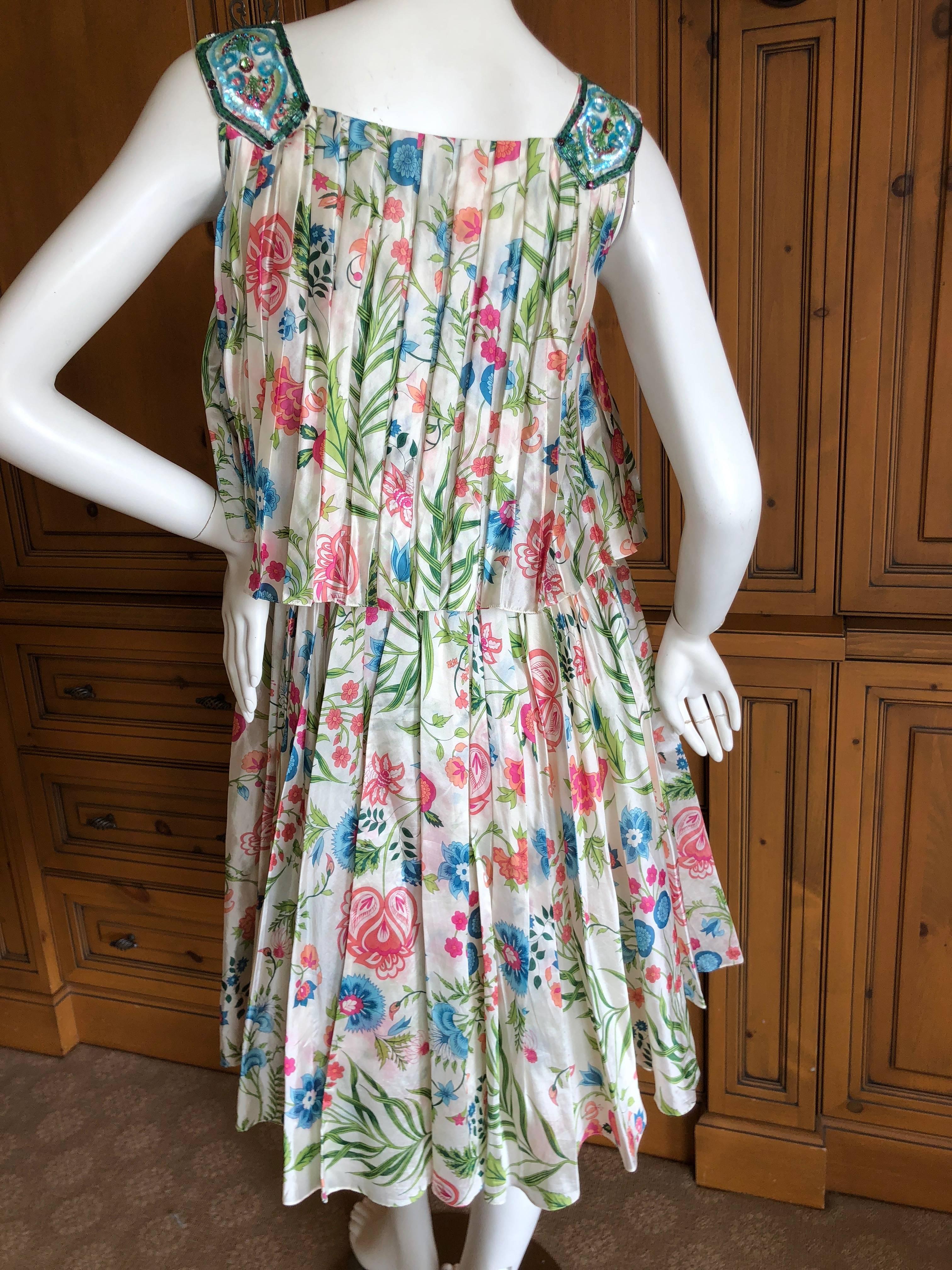 Dior by John Galliano Pleated Silk Floral Print Dress with Embellished Collar For Sale 7