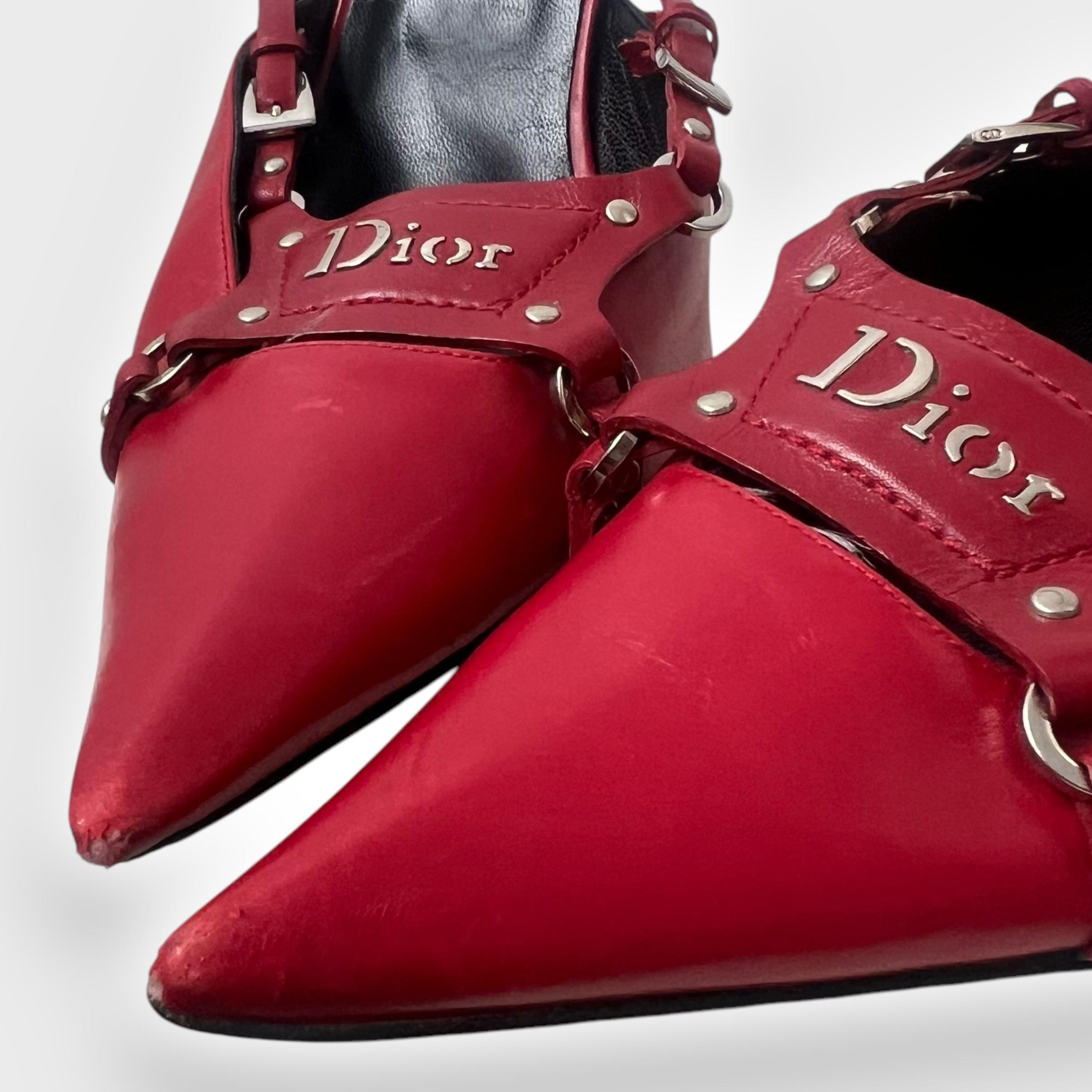 Dior by John Galliano Rote Bondage Heels aus Leder, Herbst/Winter 2003 im Angebot 2