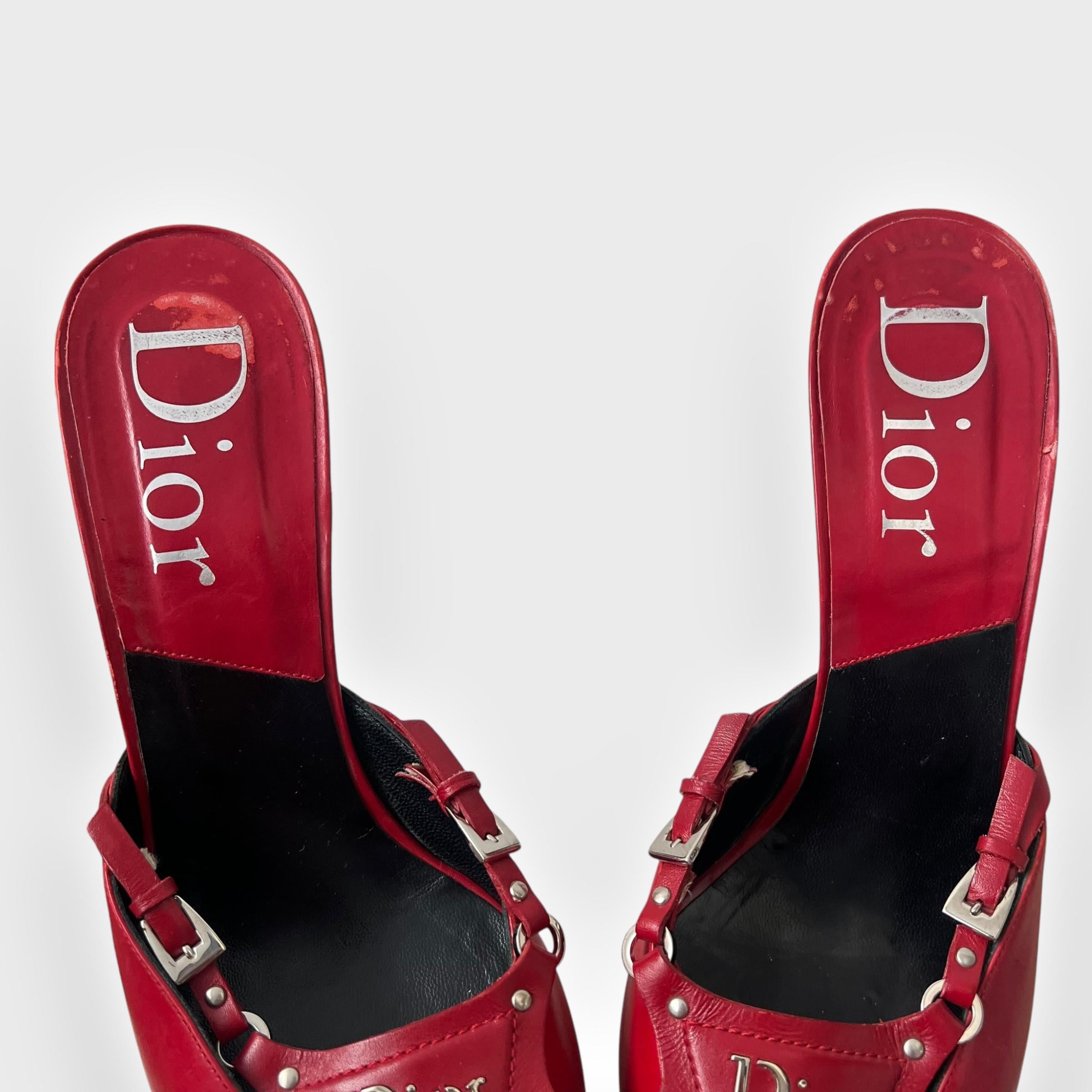 Dior by John Galliano Rote Bondage Heels aus Leder, Herbst/Winter 2003 im Angebot 5