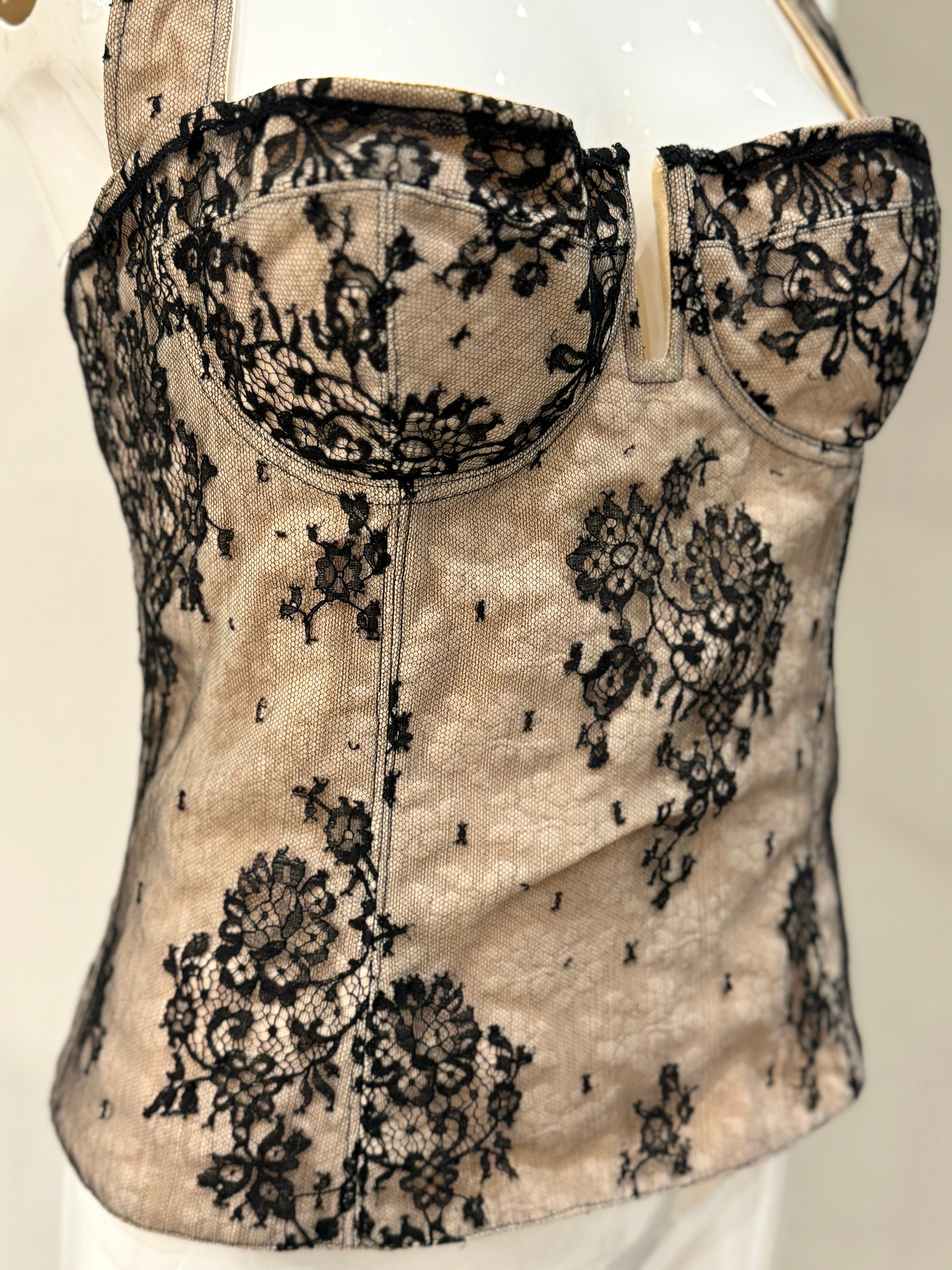 Top corsé de encaje Dior by John Galliano S/S 2004 Marrón en venta