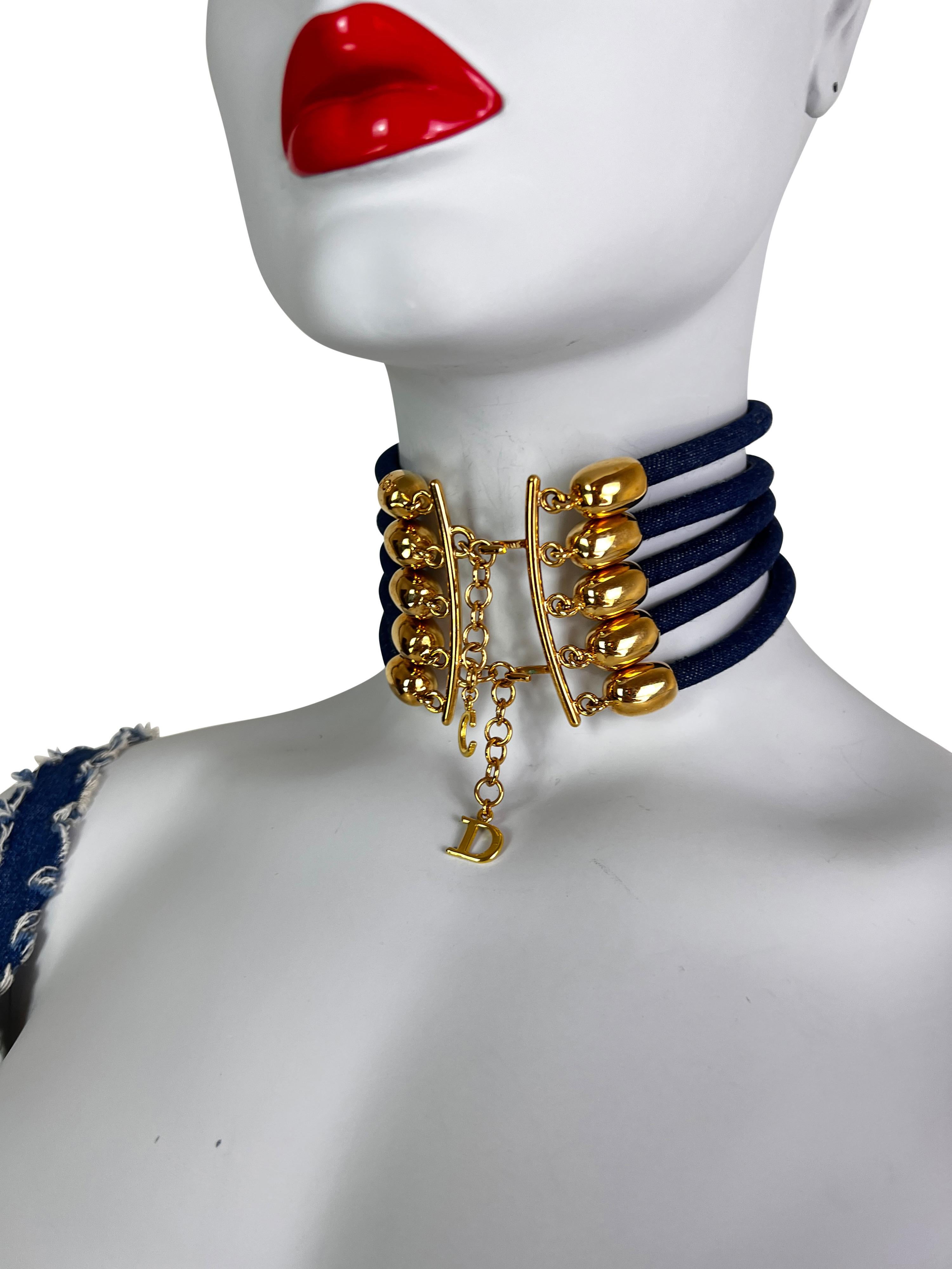 Dior by John Galliano Spring 2000 Denim Multistrand CD Choker In Excellent Condition For Sale In Prague, CZ